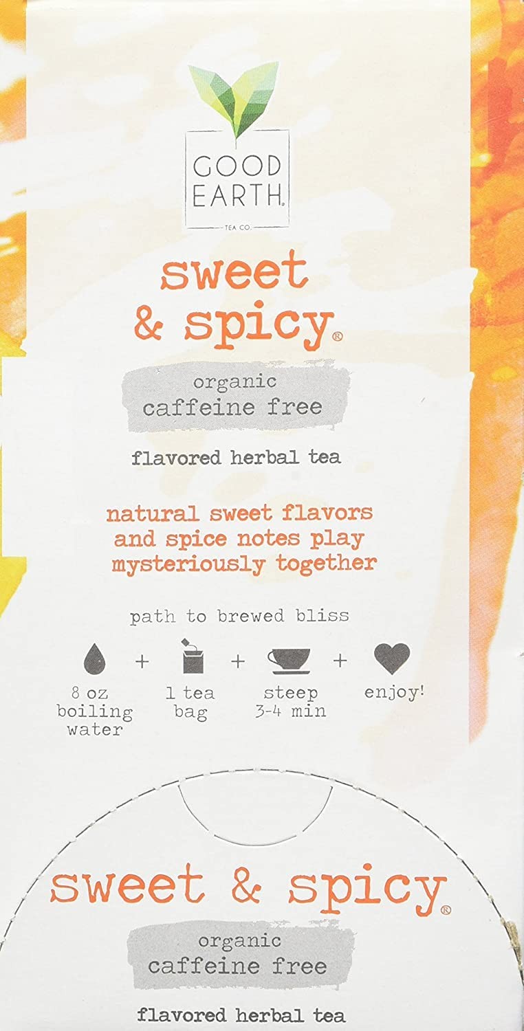 Organic Sweet & Spicy Herbal Caffeine Free Good Earth Teas 18 Tea Bag (Pack o…