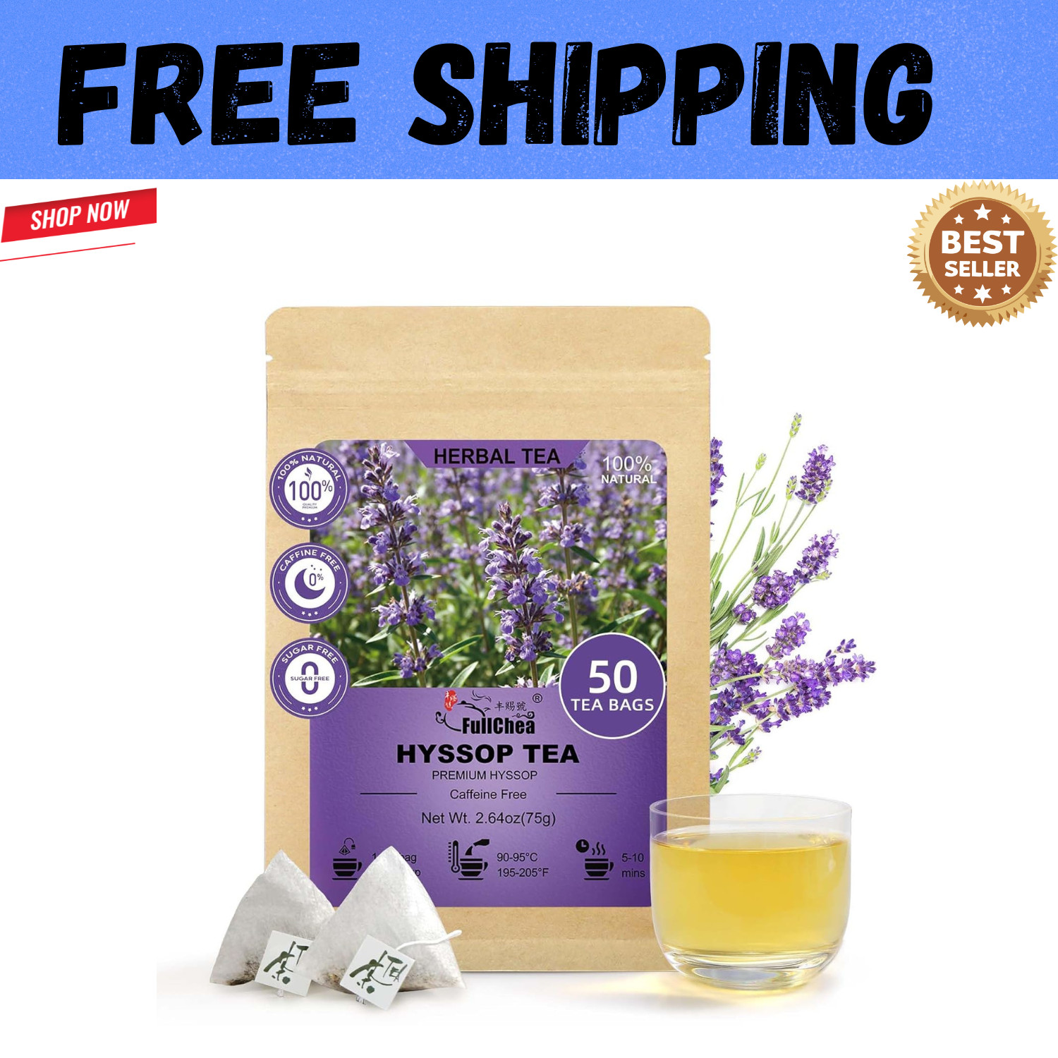 – Hyssop Tea Bags, 50 Count Caffeine-Free Herbal Tea Bags, Premium Hyssop, Suppo