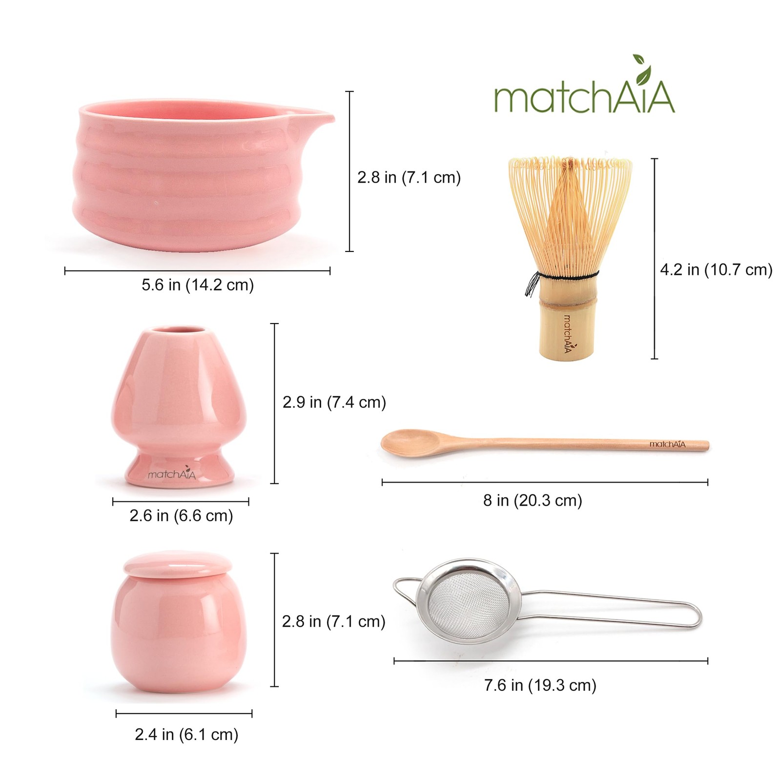 6 Pcs Matcha Set – Ceramic Bowl Whisk Canister Sifter Spoon