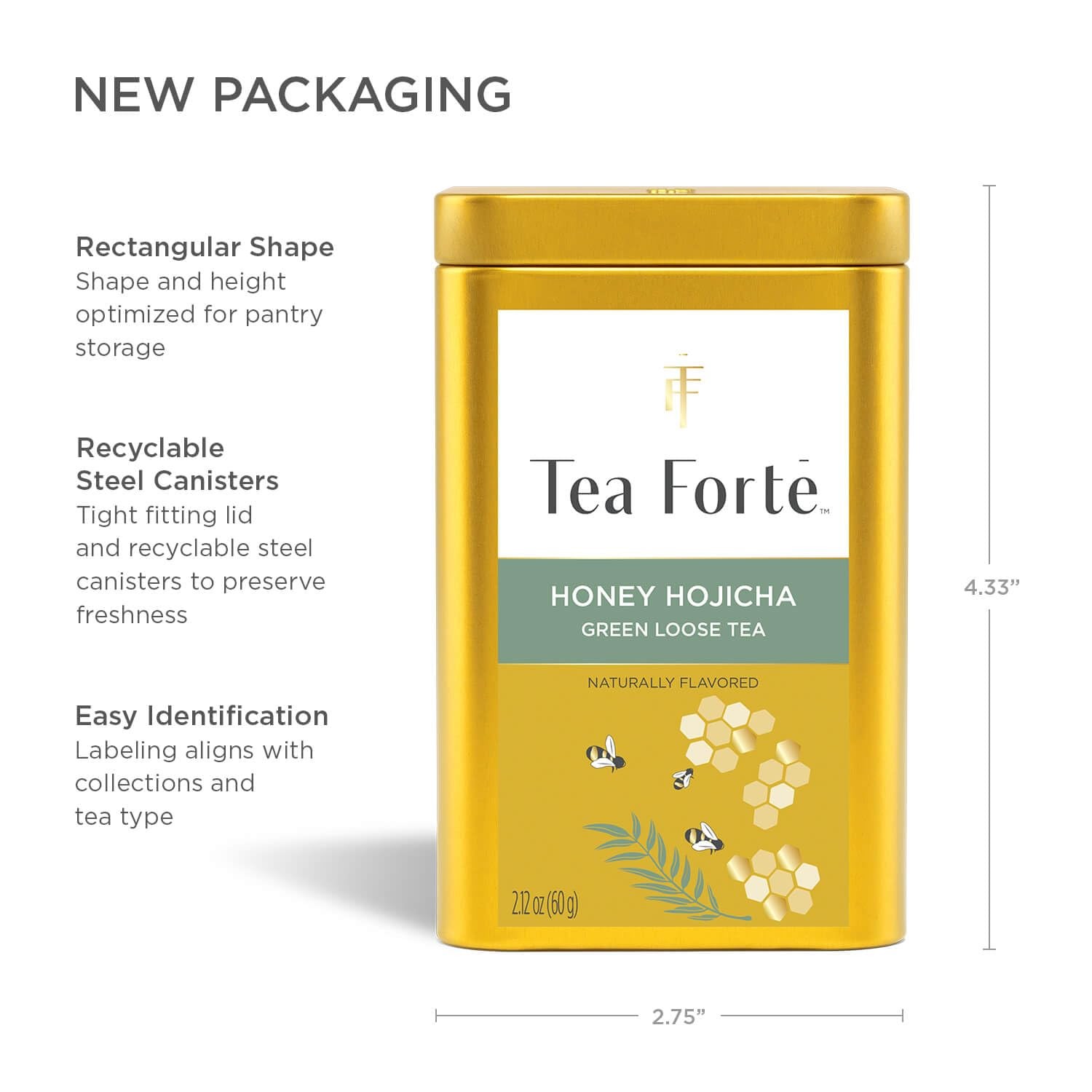 Tea Forte Honey Hojicha Premium Loose Leaf Caffeinated Green Tea Blend Canist…