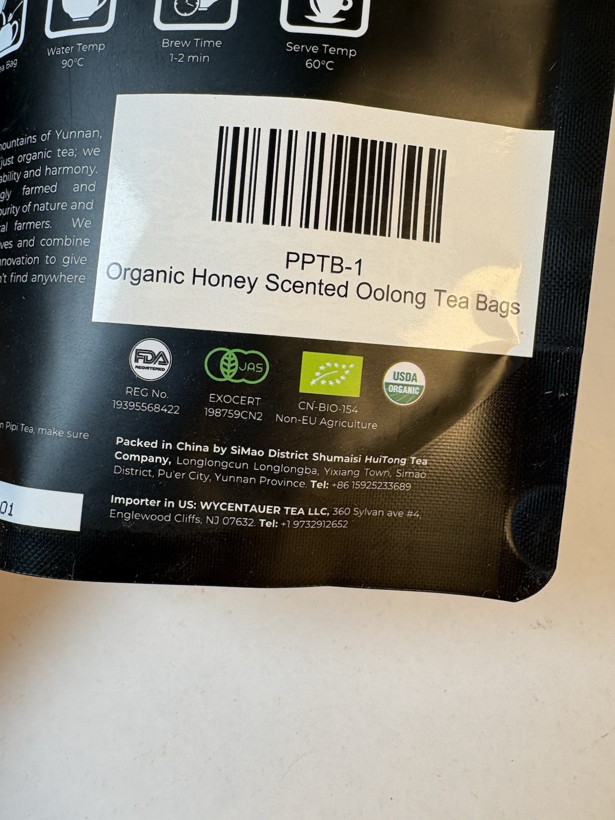 Organic Pipi Oolong Honey Scented Tea. 20 Bags, Whole Leaf, New Sealed