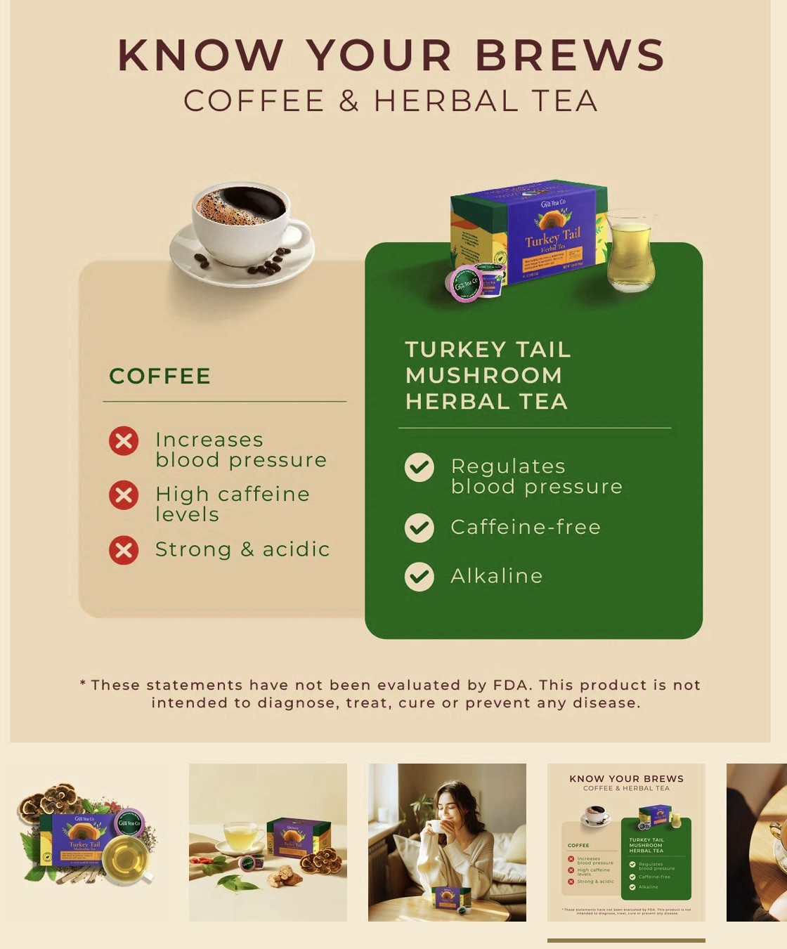 Gya Tea Co Turkey Tail Mushroom Tea K-Cup 16 Pods. Exp. 03/2027. Free Shipping