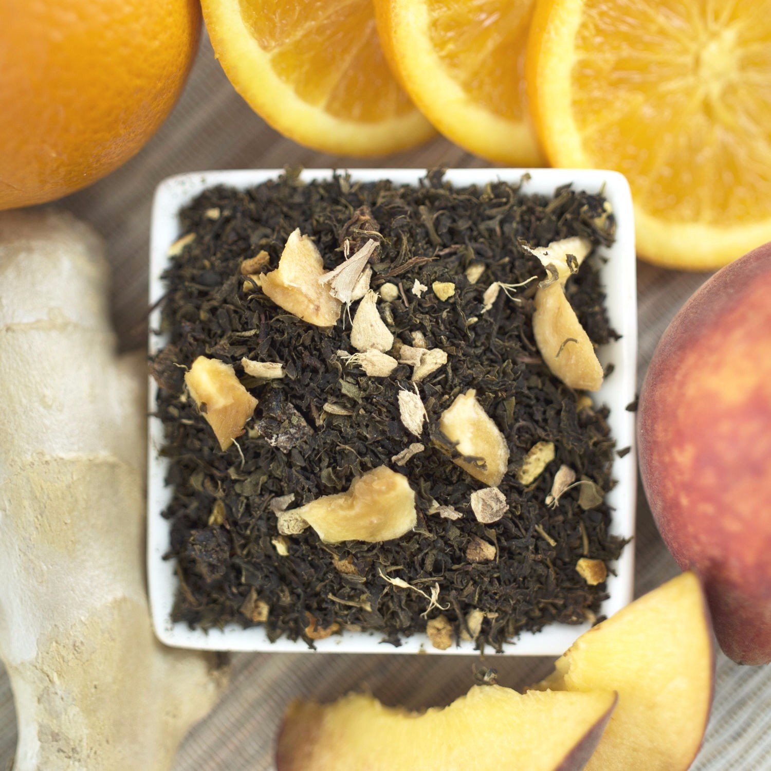 Ginger Orange Peach Organic Green Tea Choose loose leaf, tea bags or ice tea