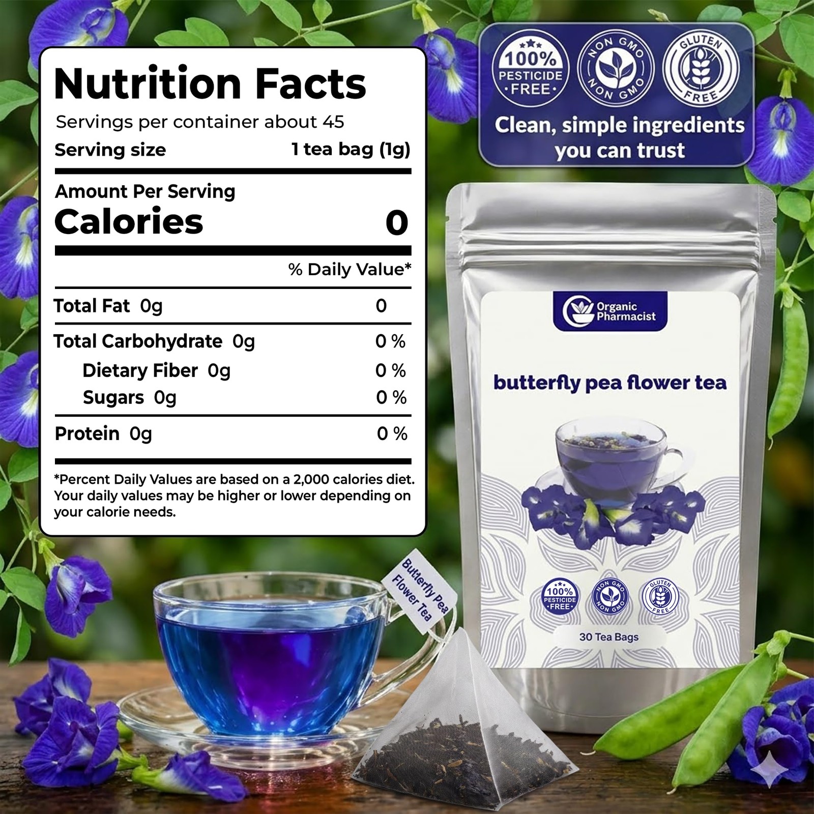 Butterfly Pea Flower Tea Bags Premium Butterfly Pea Tea Leaves – All-Natural …