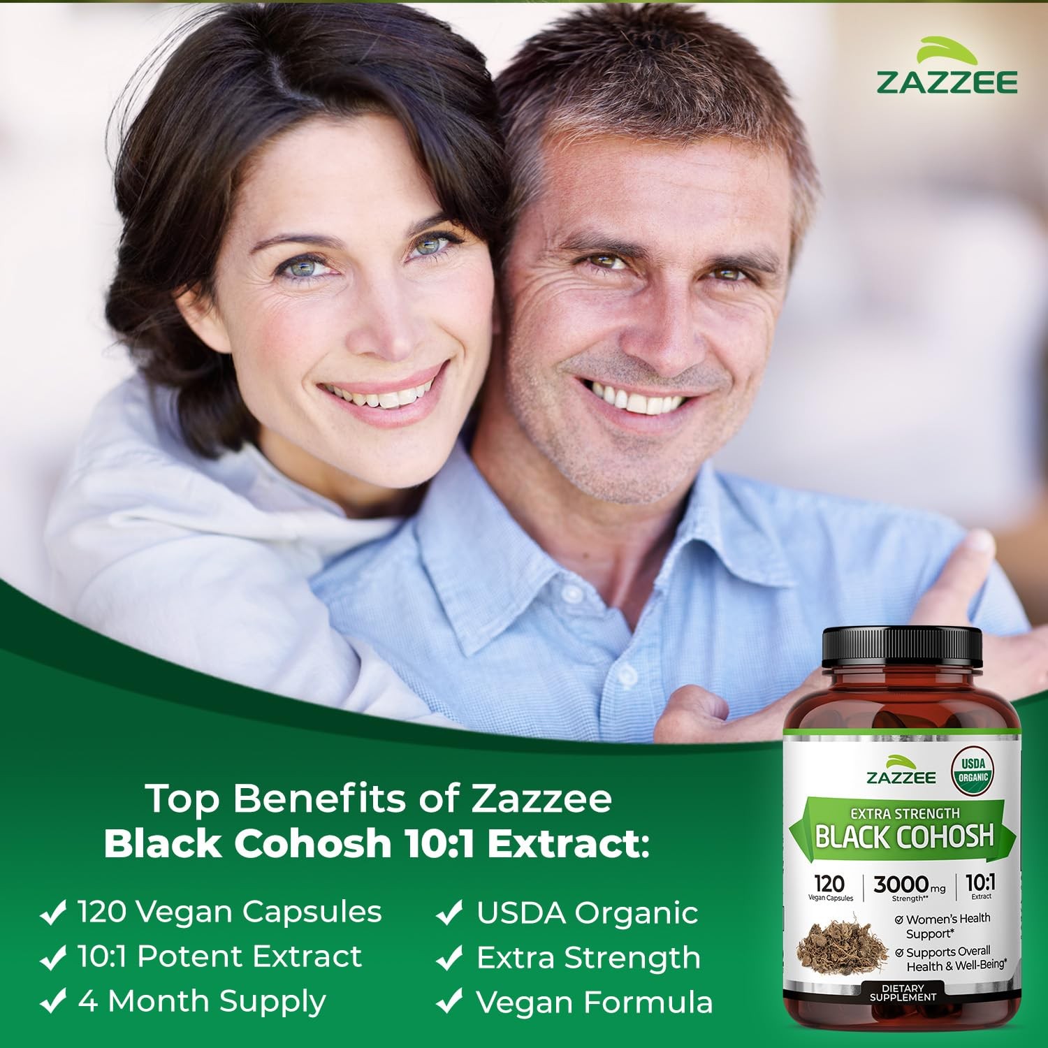 USDA Organic Black Cohosh 10:1 Extract, 120 Vegan Capsules, 4 Month Supply, A…