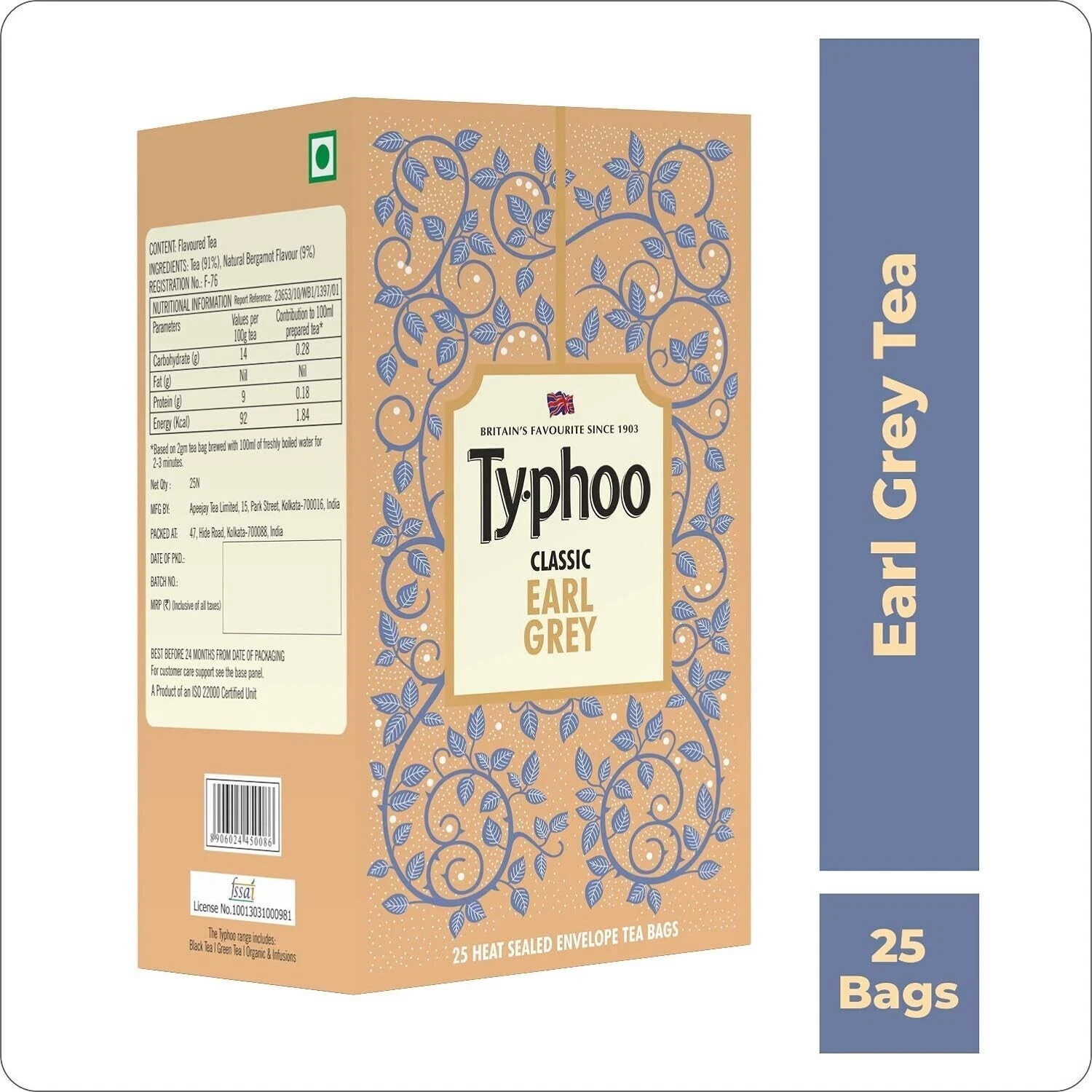 Ty-phoo Luxurious Flavoured Earl Grey Tea Bags (25 Tea Bags),2 Gm