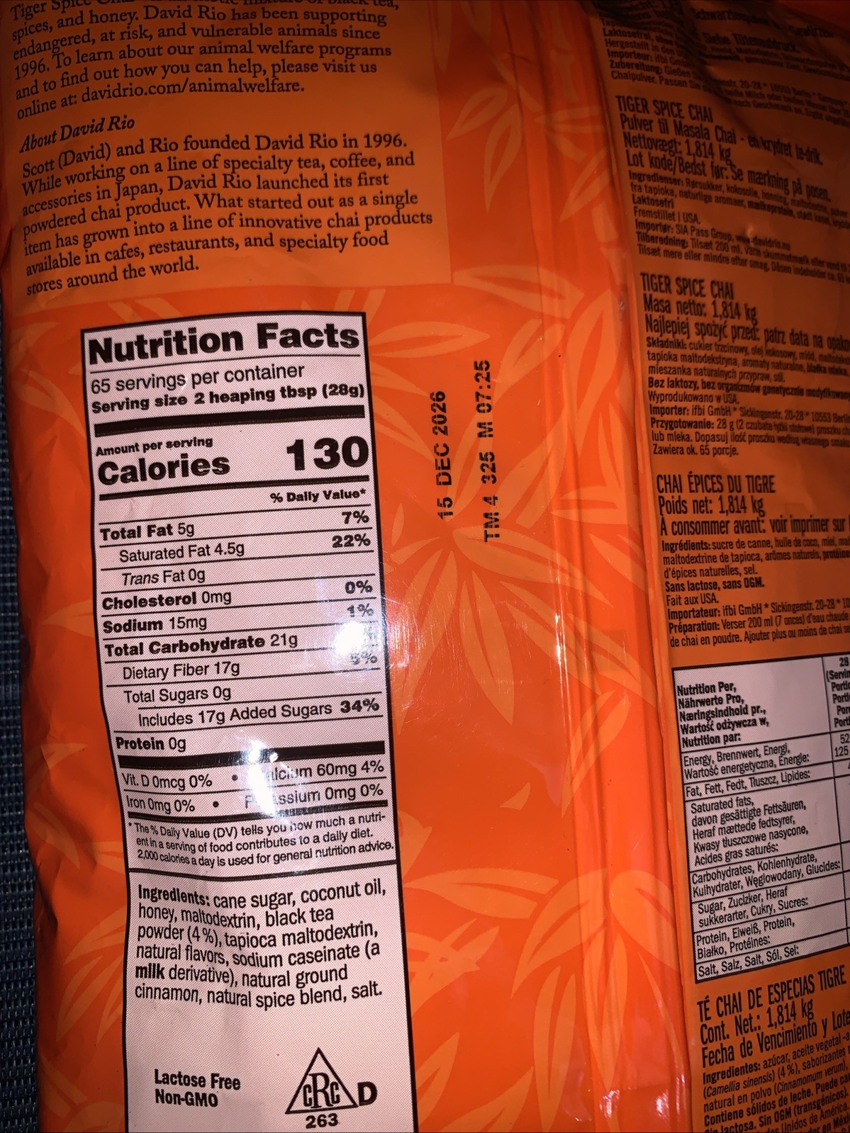 CHAI David Rio Tiger Spice CHAI Bulk 4lb. Bag NEW