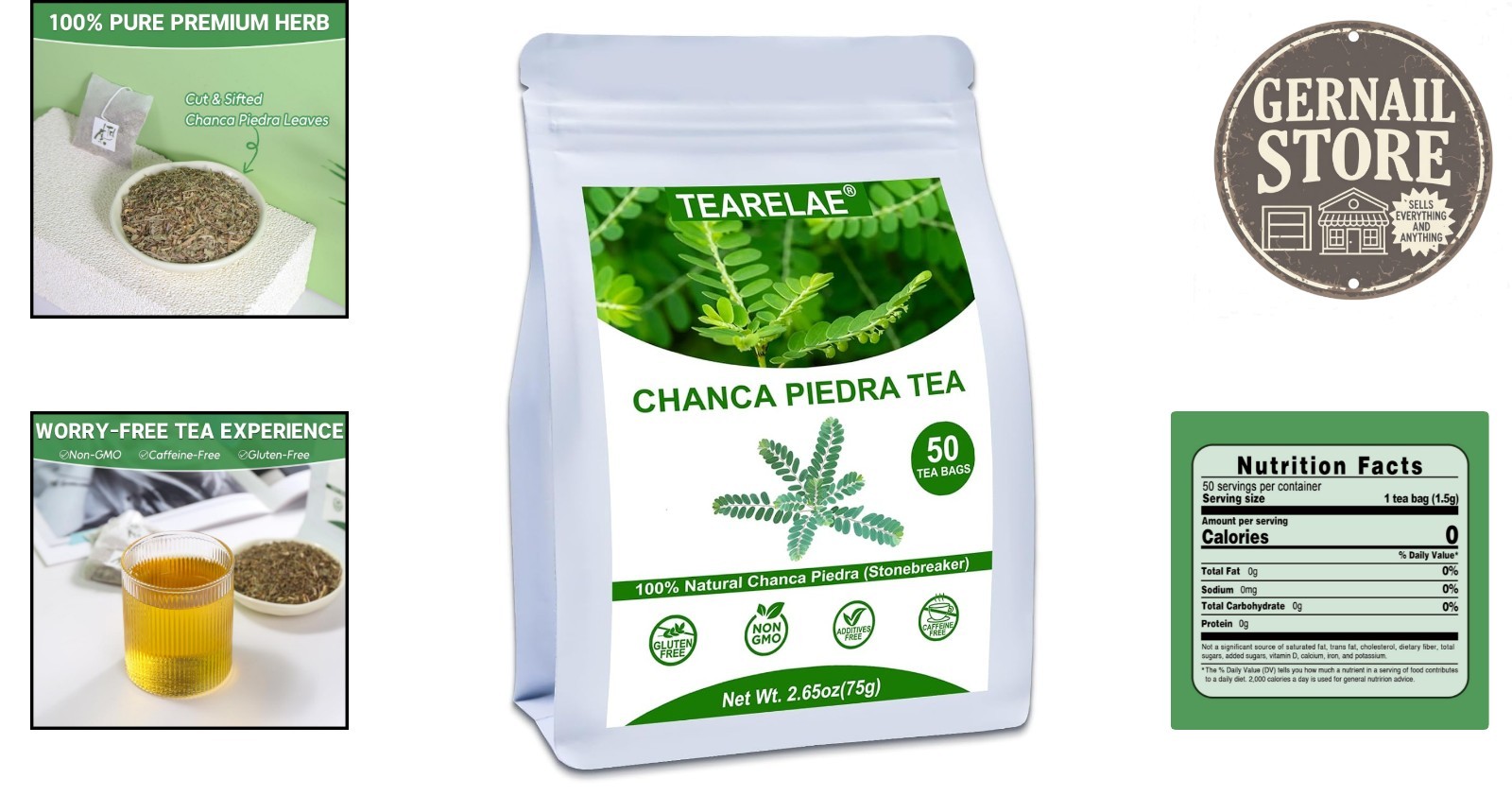 Natural Stone Breaker Tea – 50 Pure Chanca Piedra Tea Bags for Kidney Health