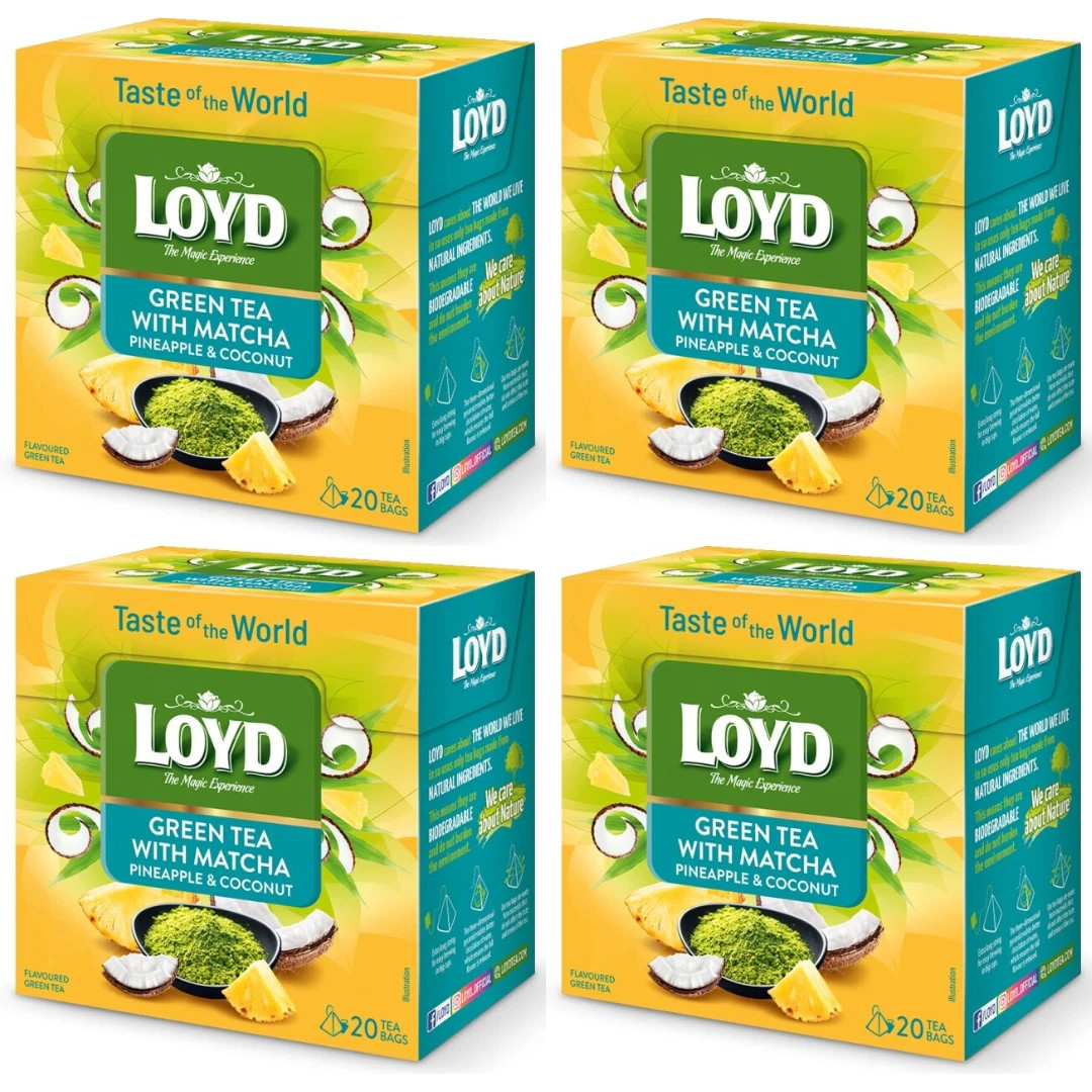 LOYD Green Tea with Matcha Pineapple & Coconut Exotic Blend 20 Tea Bags (4 Pack)