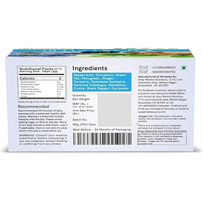TEACURRY Belly Fat Tea(1 Month Pack, 30 Herbal Tea Bags Helps With Belly Fat