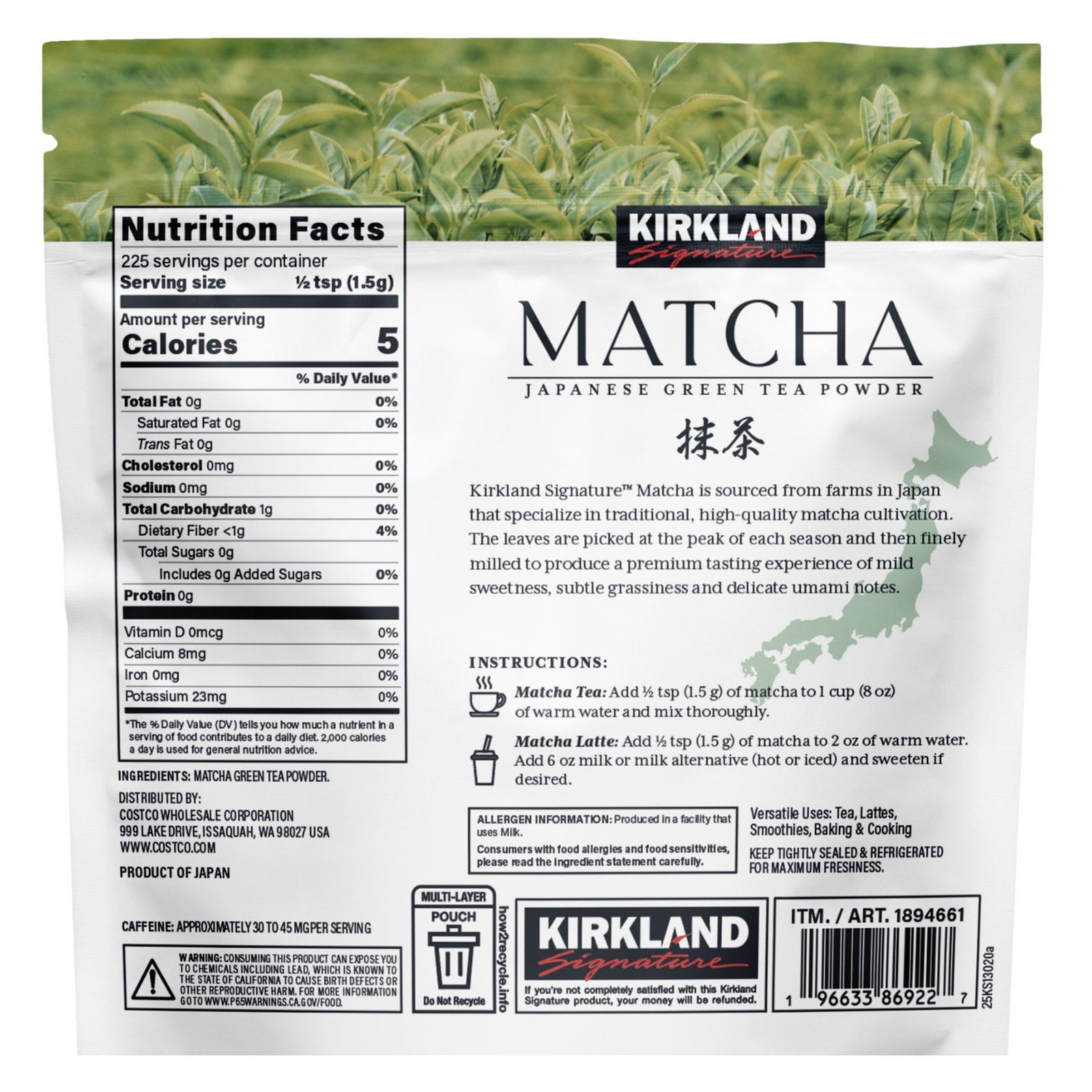 Kirkland Signature Japanese Matcha Green Tea Powder, 12 oz