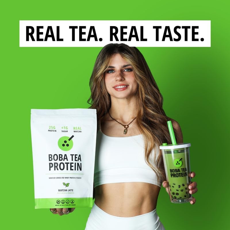 Boba Tea Protein Matcha Latte | 25g GrassFed Whey Protein Isolate Powder | Gl…
