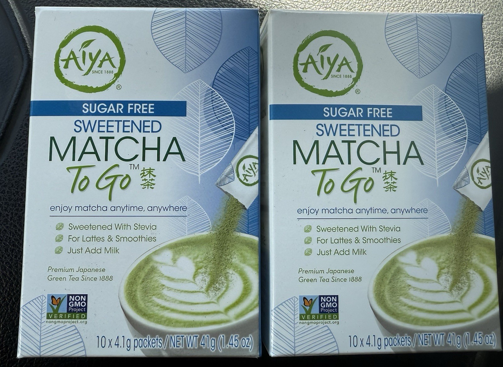 Lot Of 2 Aiya Sugar-Free Sweetened Matcha To Go Sticks – Stevia 10 Count