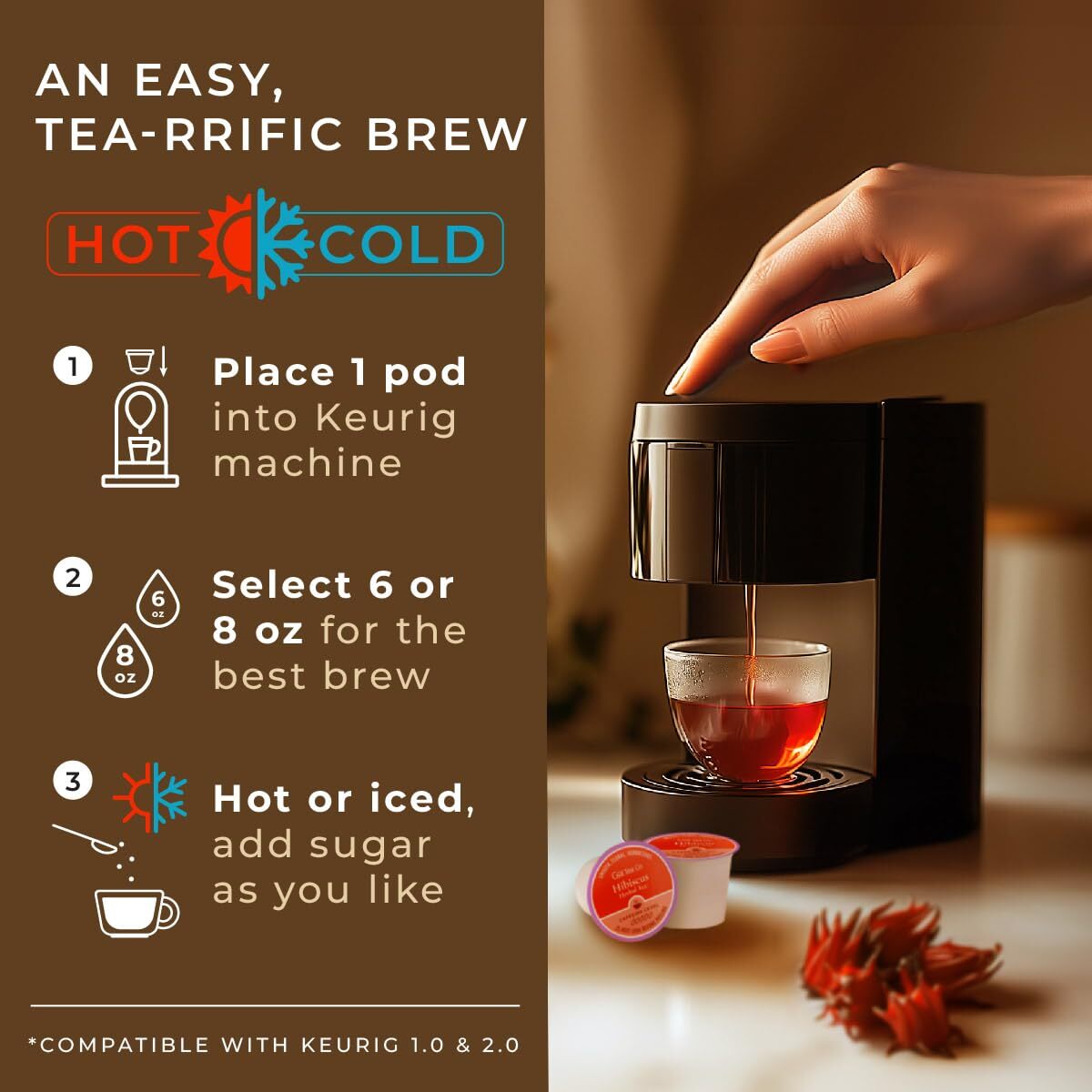 Hibiscus Herbal Tea Pods for Keurig 16 ct- Decaf Tea K Cups for Keurig Rich i…