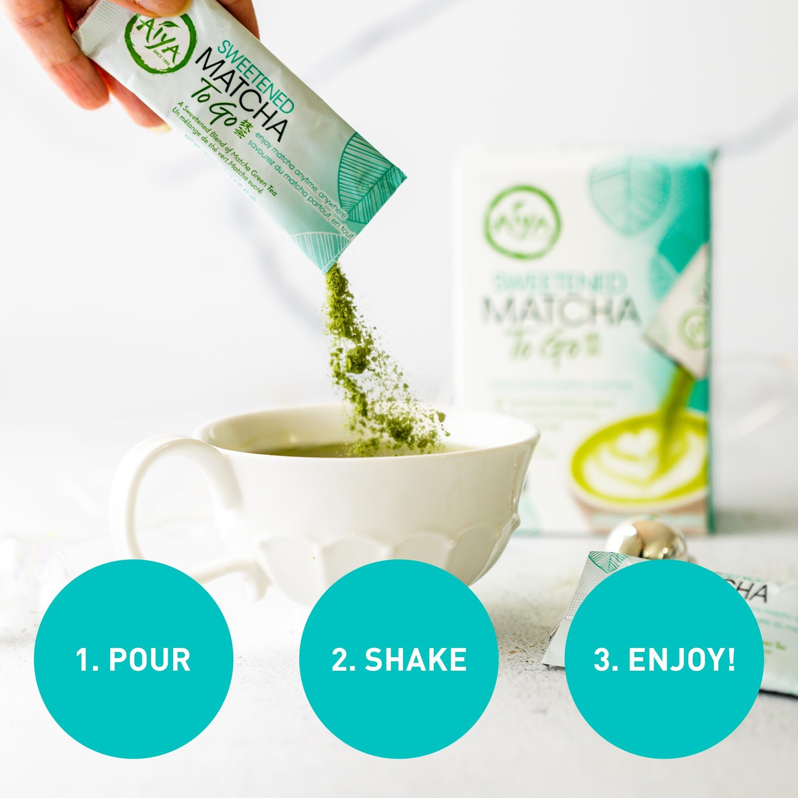 Aiya Japanese Sweetened Matcha Powder to Go Sticks – Ceremonial 8 Count