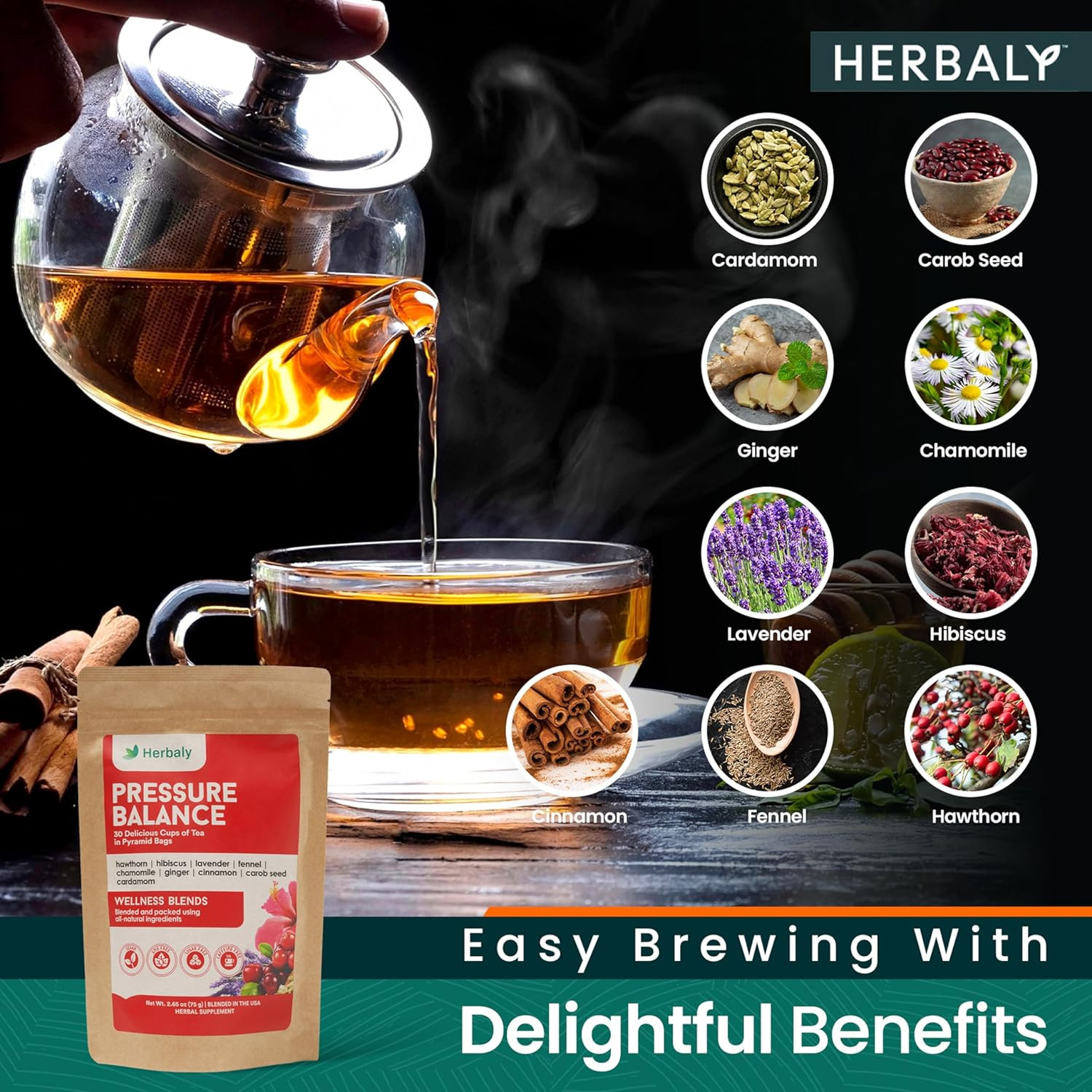 Herbaly Heart Functional Tea – 9 Superherbs – Natural, Organic, Non-Gmo, Caffein