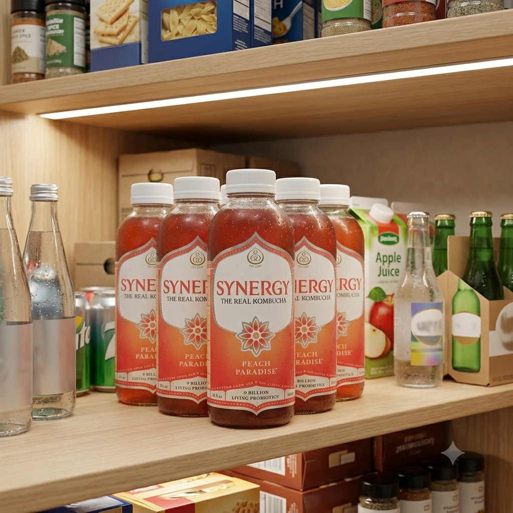 Synergy The Real Kombucha Peach Paradise 16oz 6 Pack Fermented Tea Drink