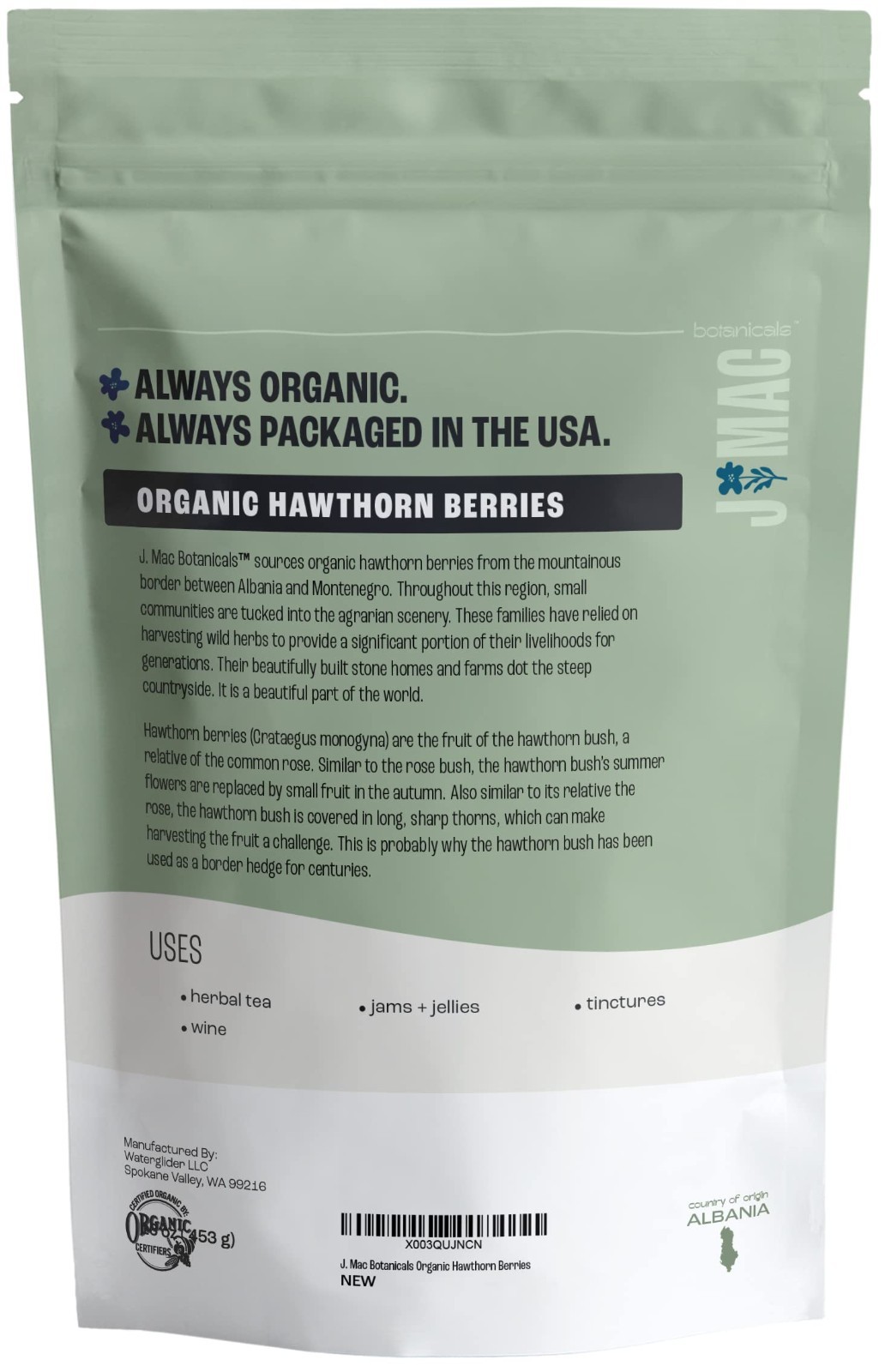 Organic Dried Hawthorn Berries 16oz – Whole, Bulk, Resealable Bag, Tea Ingredien