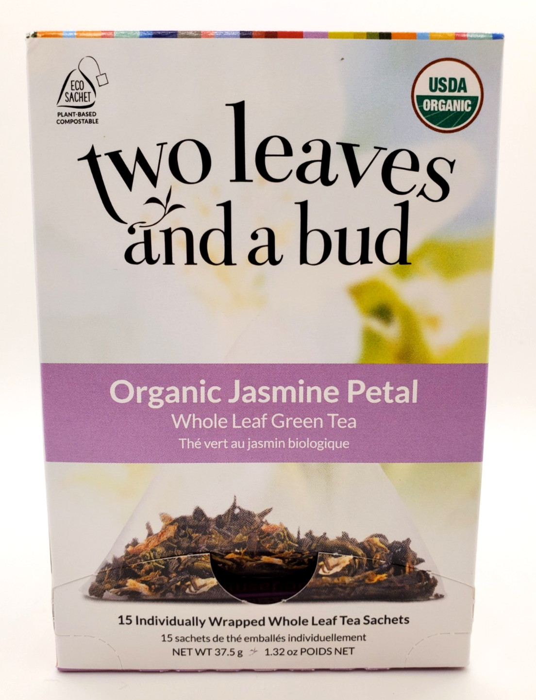 Two Leaves and a Bud Organic Jasmine Petal Tea, 15 Sachets-2 Pack Light Caffeine