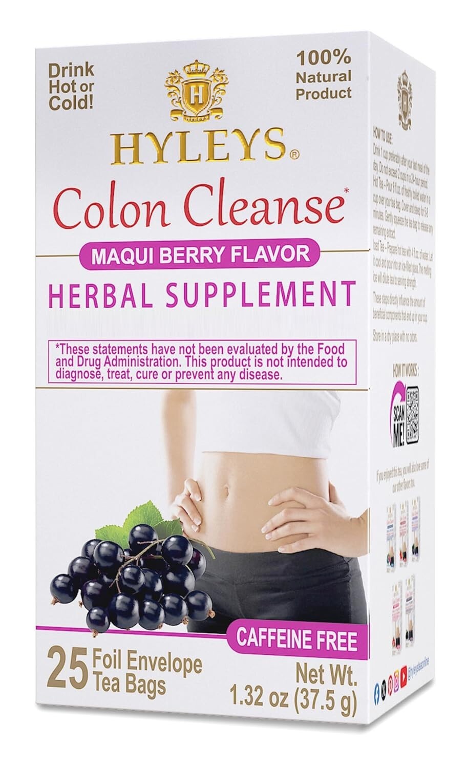 Hyleys Colon Cleanse Tea Maqui Berry Flavor – 25 Tea Bags (1 Pack)