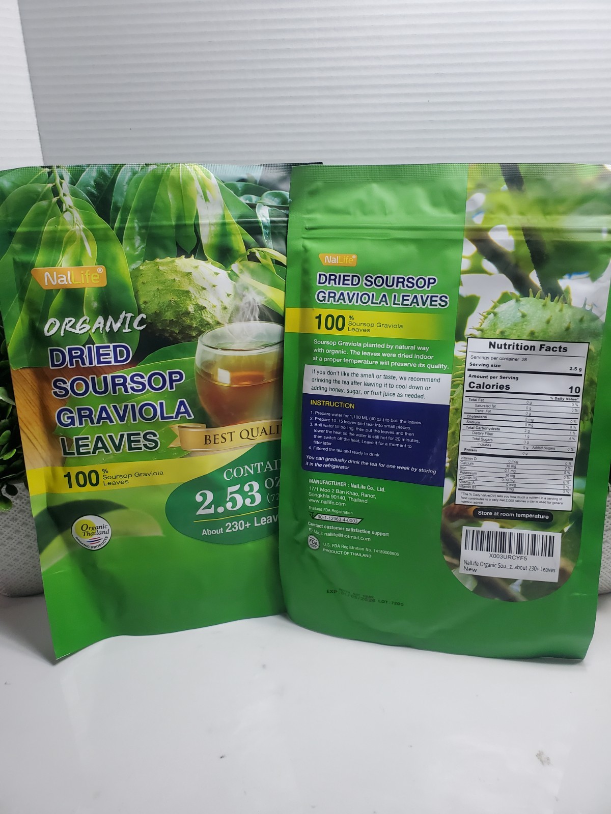 NalLife Organic Soursop Graviola Leaves for Tea 230 Leaves 🌿 Lot of 2 01/2026