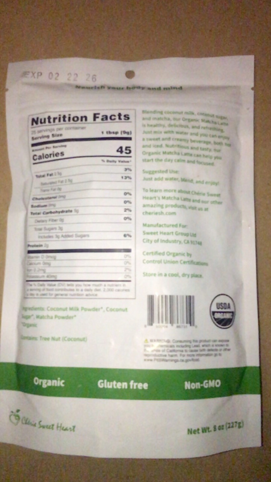 5X Lot Cherie Sweet Heart Match Latte Sweetened With Coconut Sugar 8oz Ex 02/26