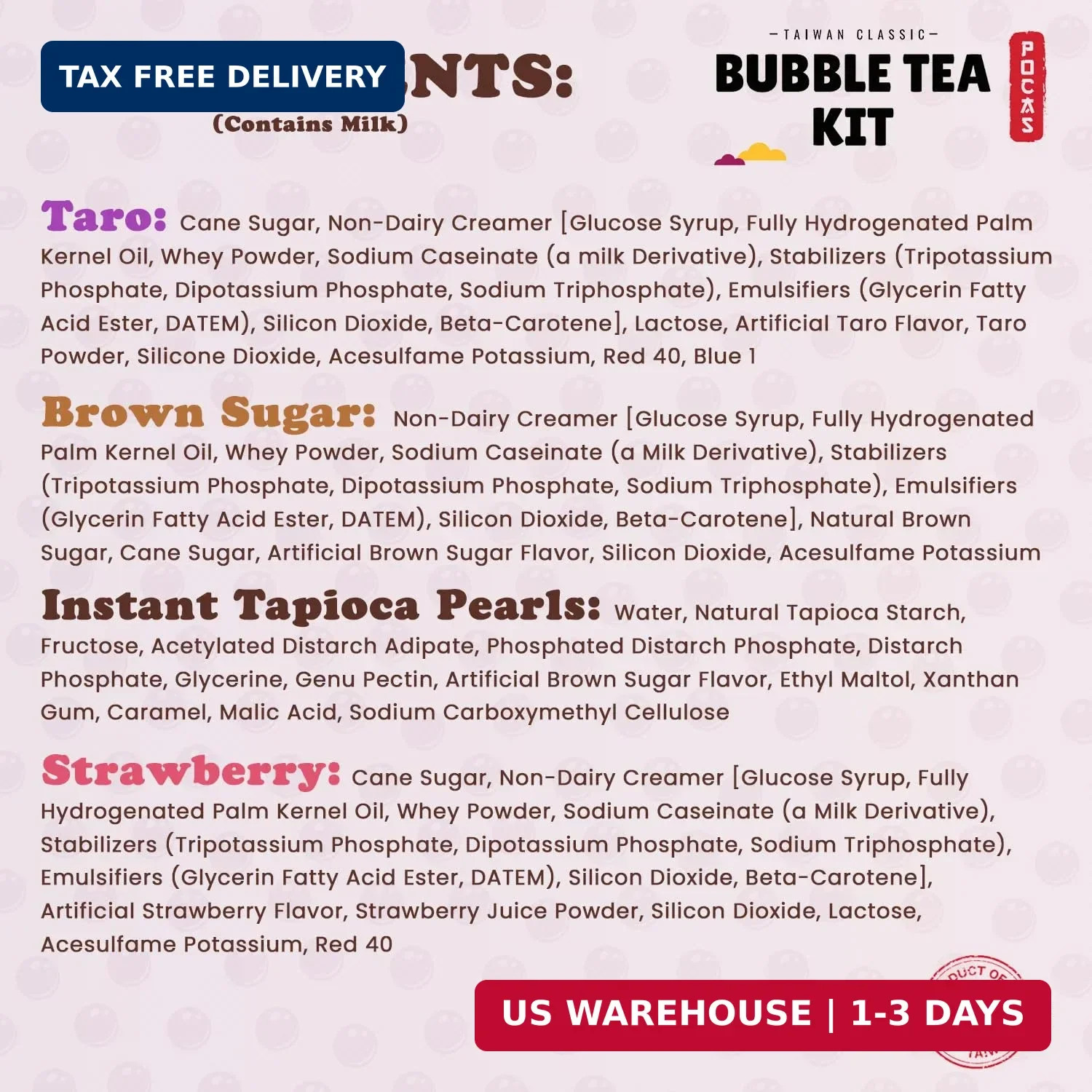 Pocas Bubble Tea Kit, Variety 6-Pack Party Set – Strawberry, Taro, and Brown Sug