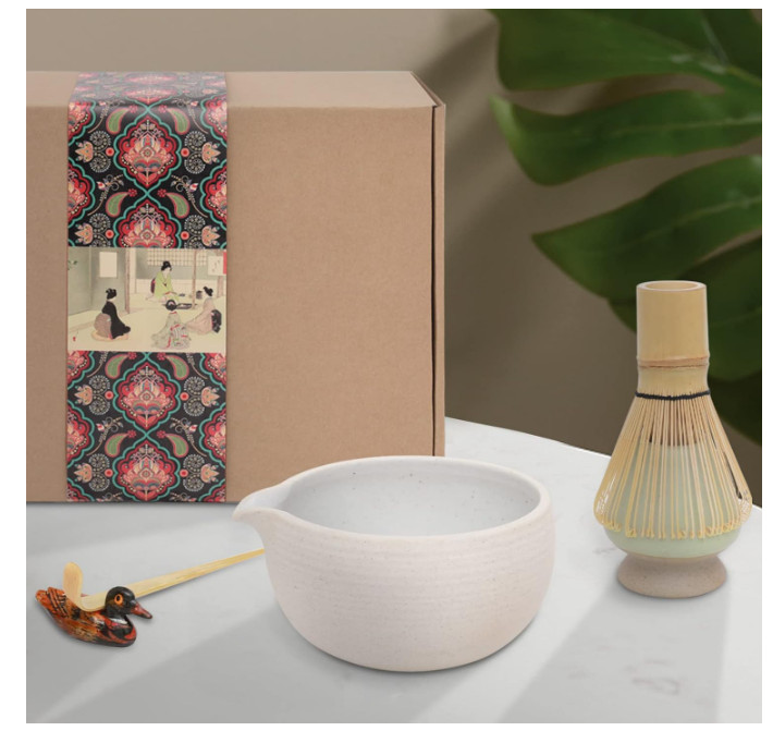 Japanese Matcha Tea Set, Matcha Bowl with Pouring Spout, Matcha Whisk, Tea Scoop