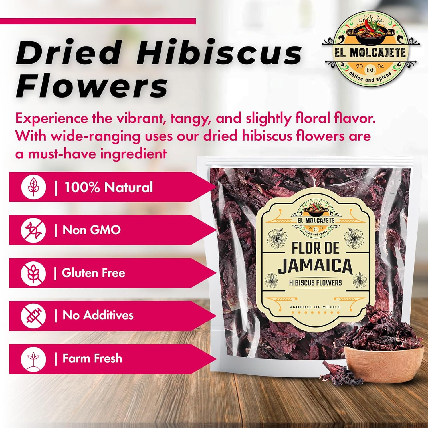 Hibiscus Flower Cut Sifted – Organic, Natural – Flor de De Jamaica –