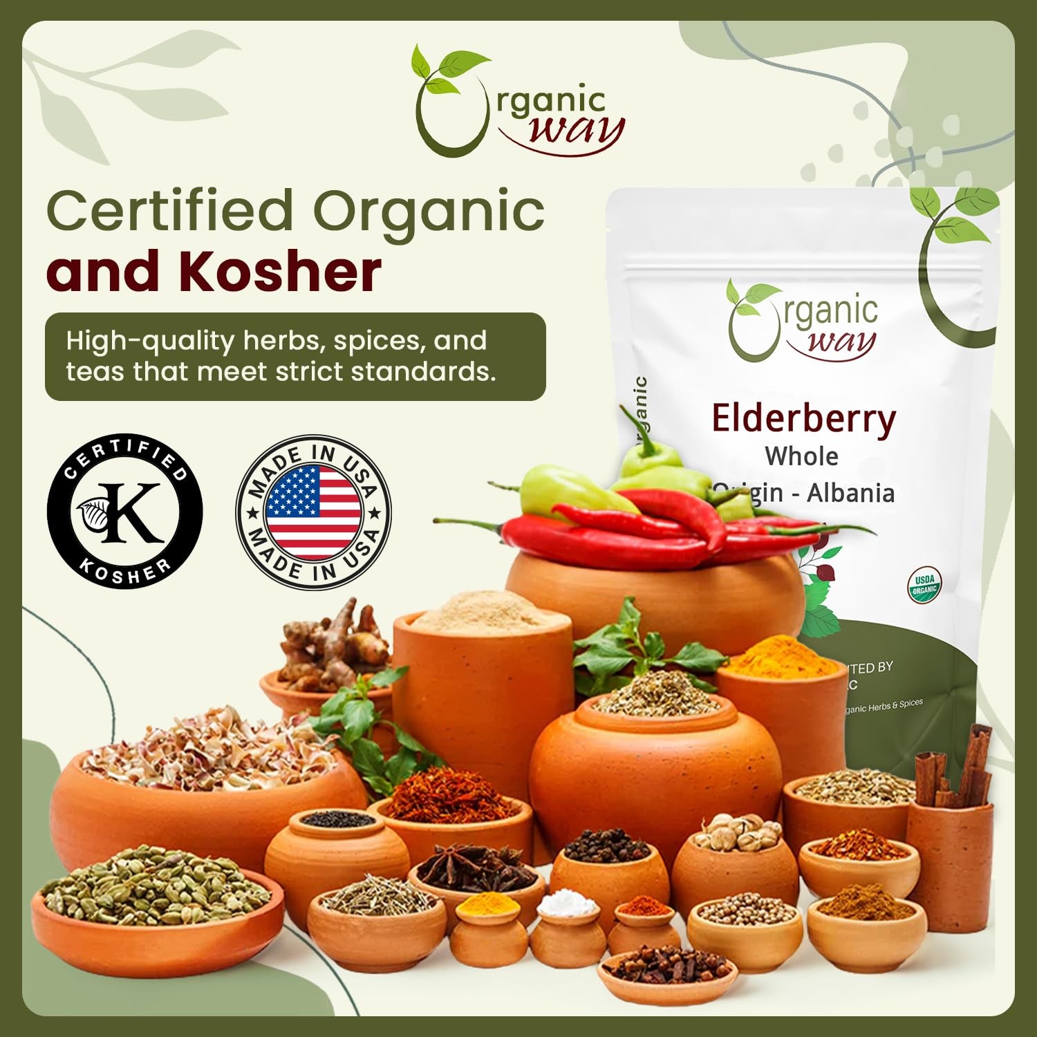 Organic Way Dried Elderberry Whole – Herbal Tea | European 1/2 LBS