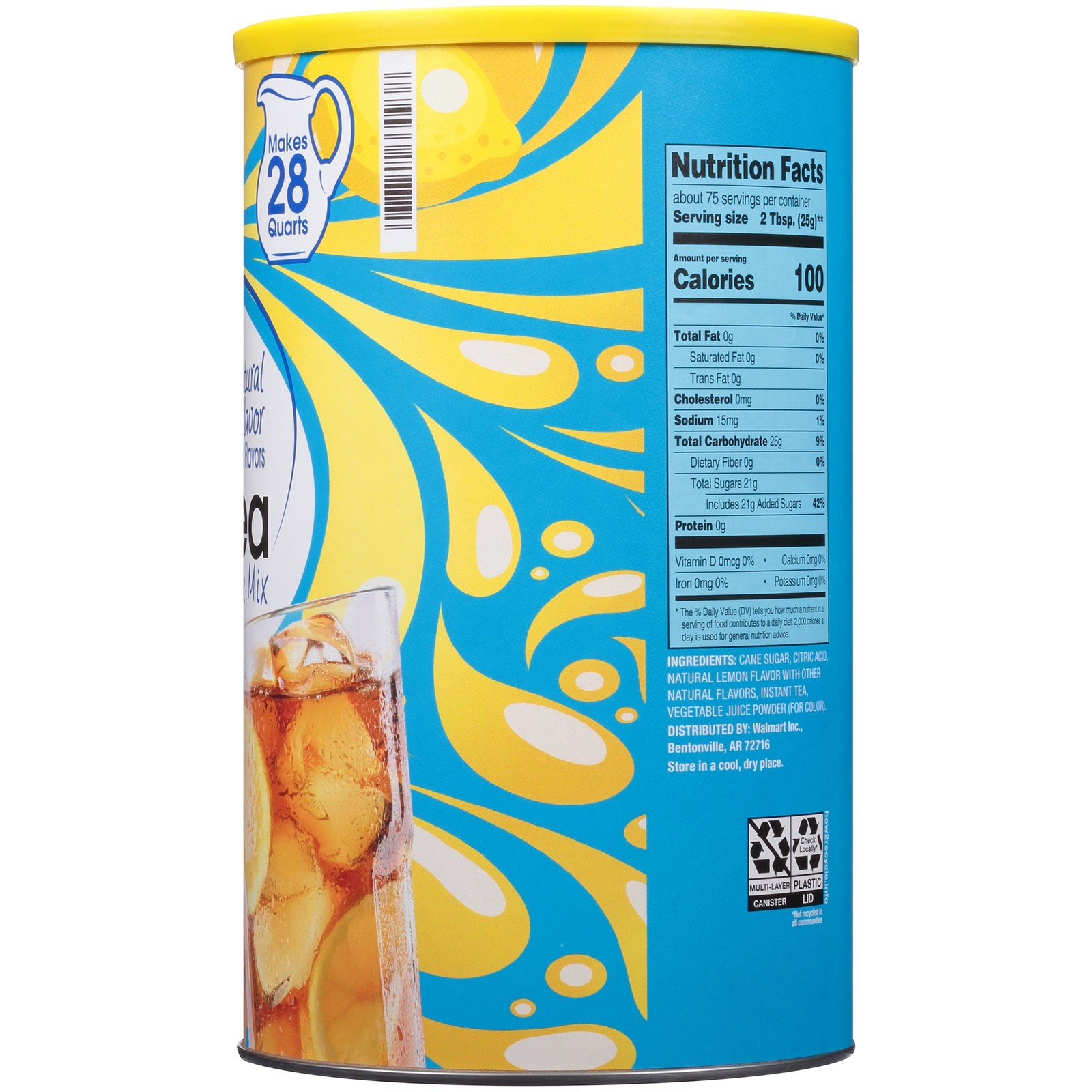 Great Value Natural Lemon Flavor Iced Tea Drink Mix, 66.1 oz