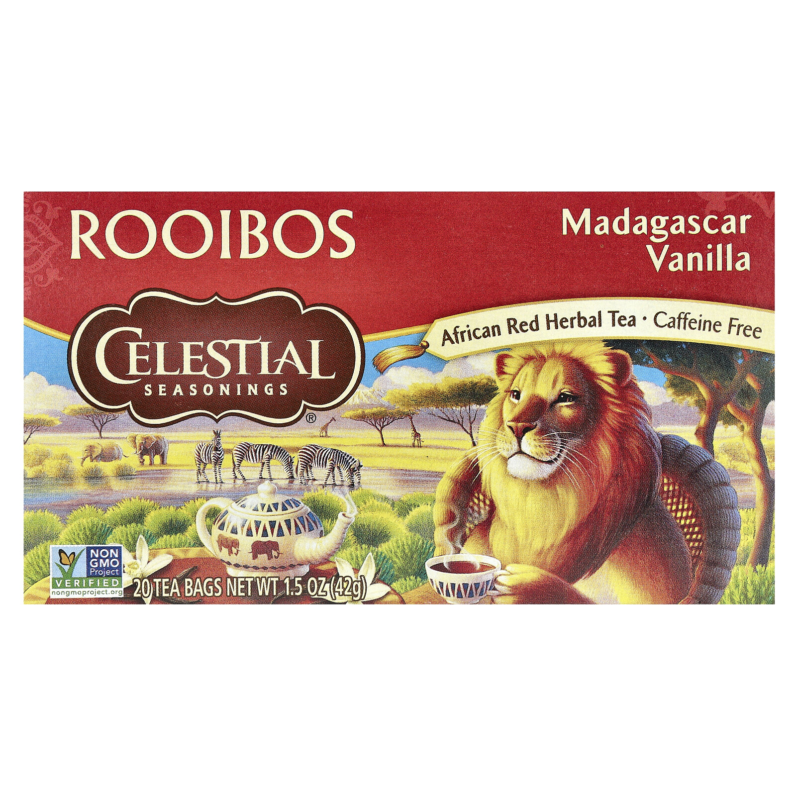 African Red Herbal Tea, Rooibos, Madagascar Vanilla, Caffeine Free, 20 Tea Bags,