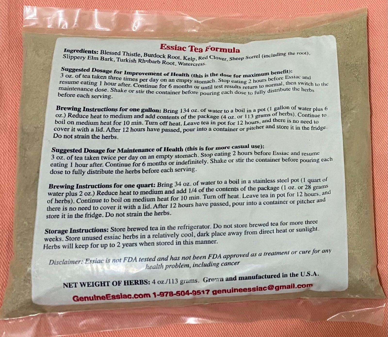 THE Authentic ULTIMATE ESSIAC TEA – 8 Herb Formula Highest Quality 4 oz 1 bag