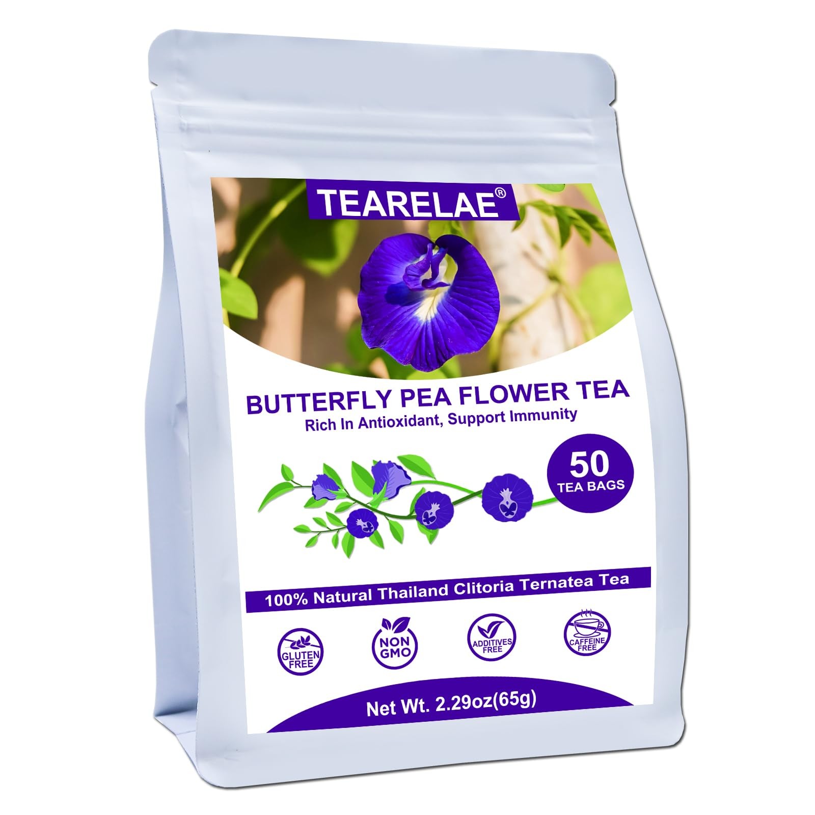 – Butterfly Pea Flower Tea – 50 Count Butterfly Pea Flower Tea Bags – Natural…