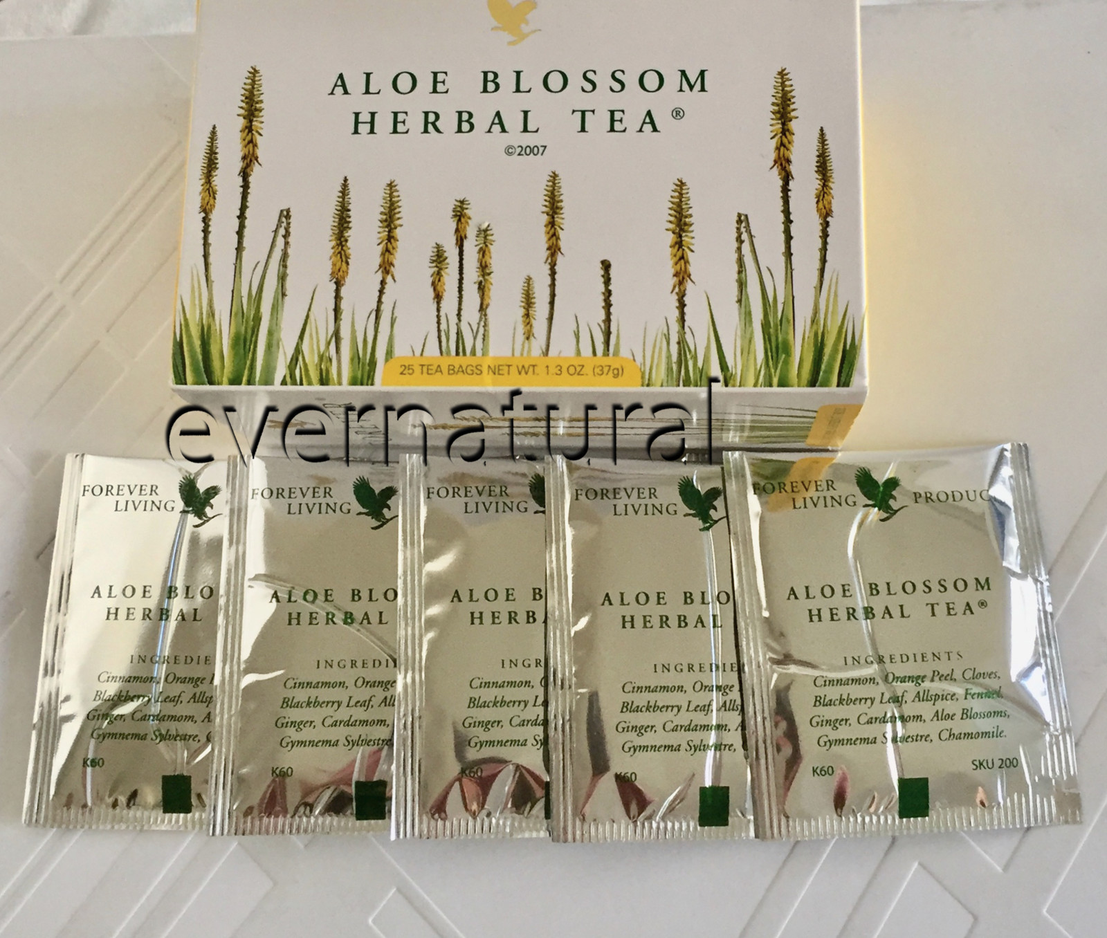 4 boxes of Forever Aloe Blossom Herbal TEA (25 bags ea.) Exp 2025