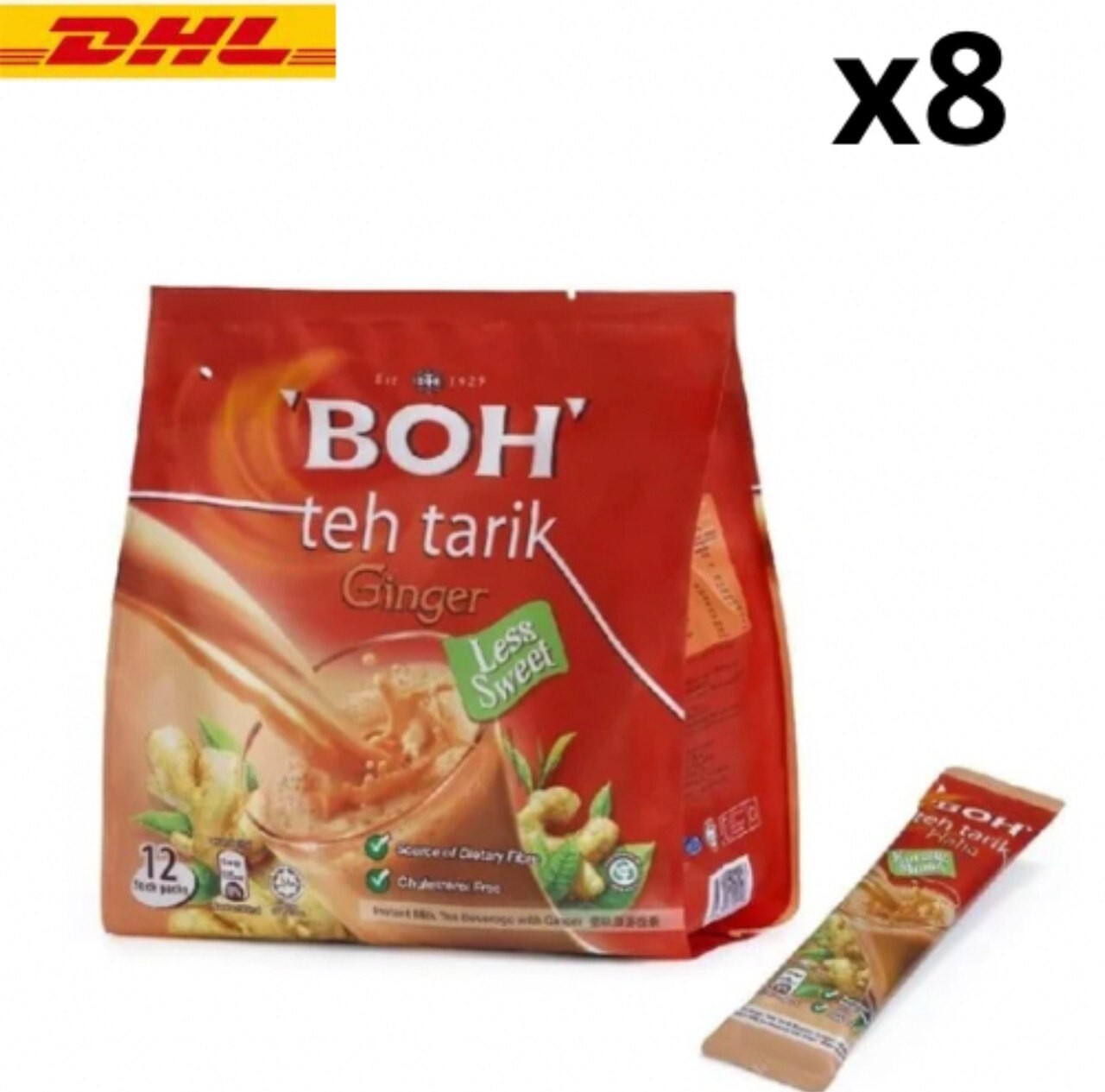 8x BOH Teh Tarik INSTANT GINGER MILK TEA Less Sweet Drink (12’s x 26g) FREE SHIP