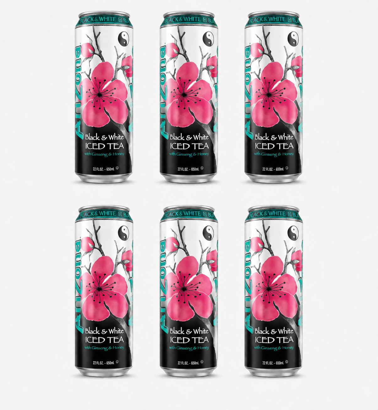 AriZona Black & White Tea 22 fl oz Cans 6 Pack Ready to Drink Beverage New