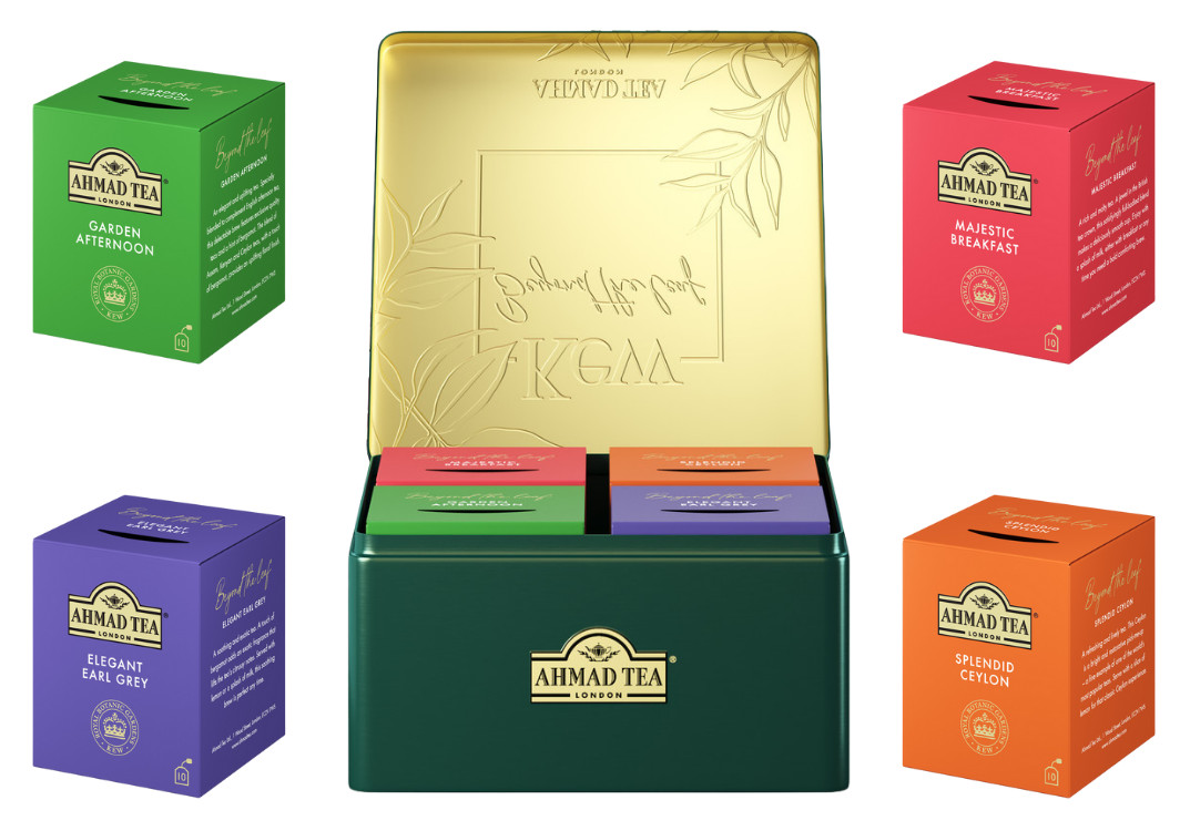 AHMAD TEA Kew Teabag Selection GIFT SET – 4 x 10 Tea Bags in Metal Tin
