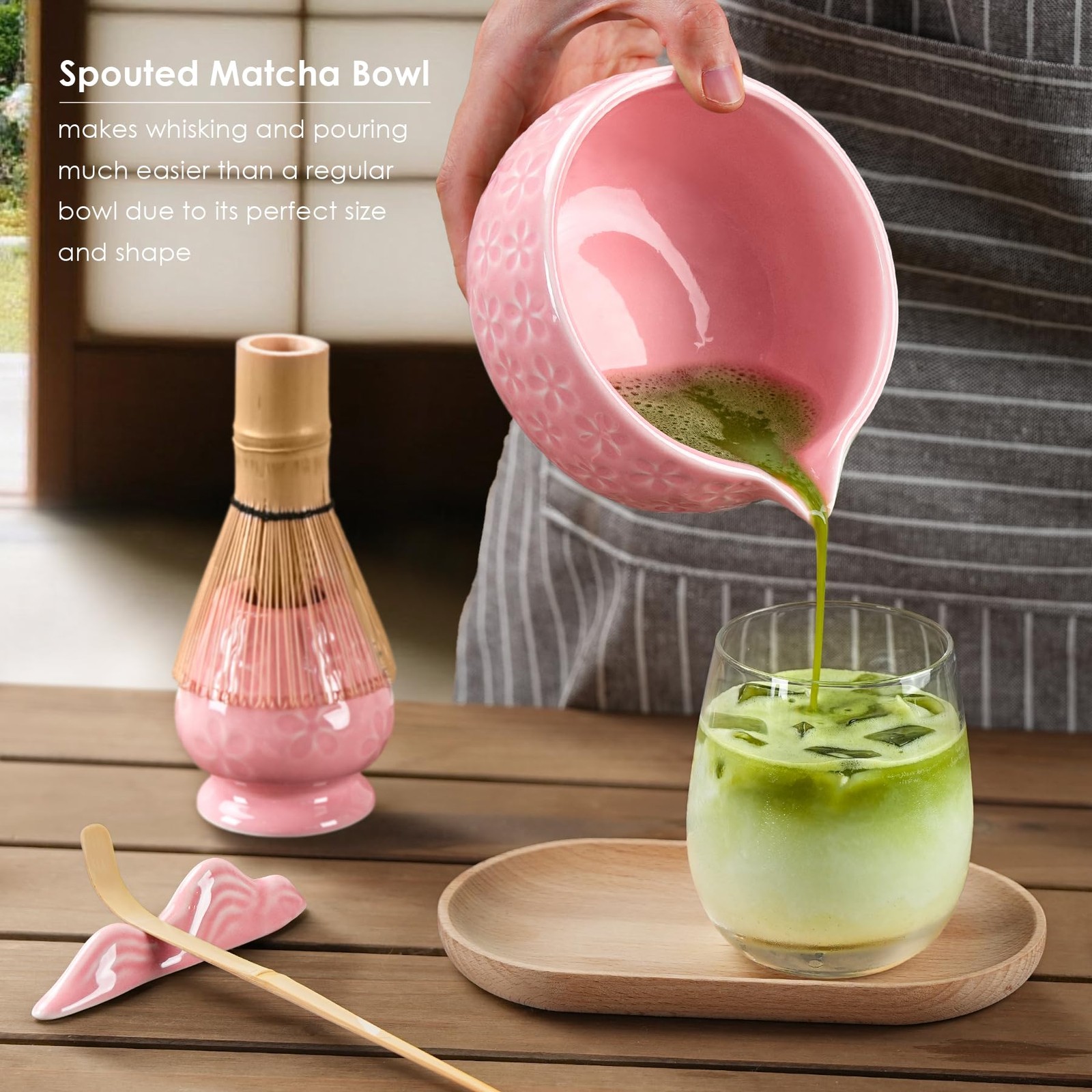 7Pcs Matcha Whisk Set, Matcha Set Whisk and Bowl,Bamboo Scoop, Scoop Rest, Si…