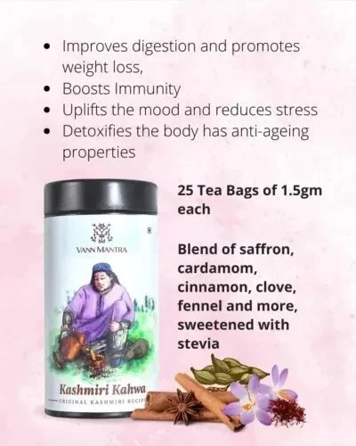 VANN MANTRA Herbal Green Tea Kashmiri Kahwa Masala Chai 25 Tea Bags