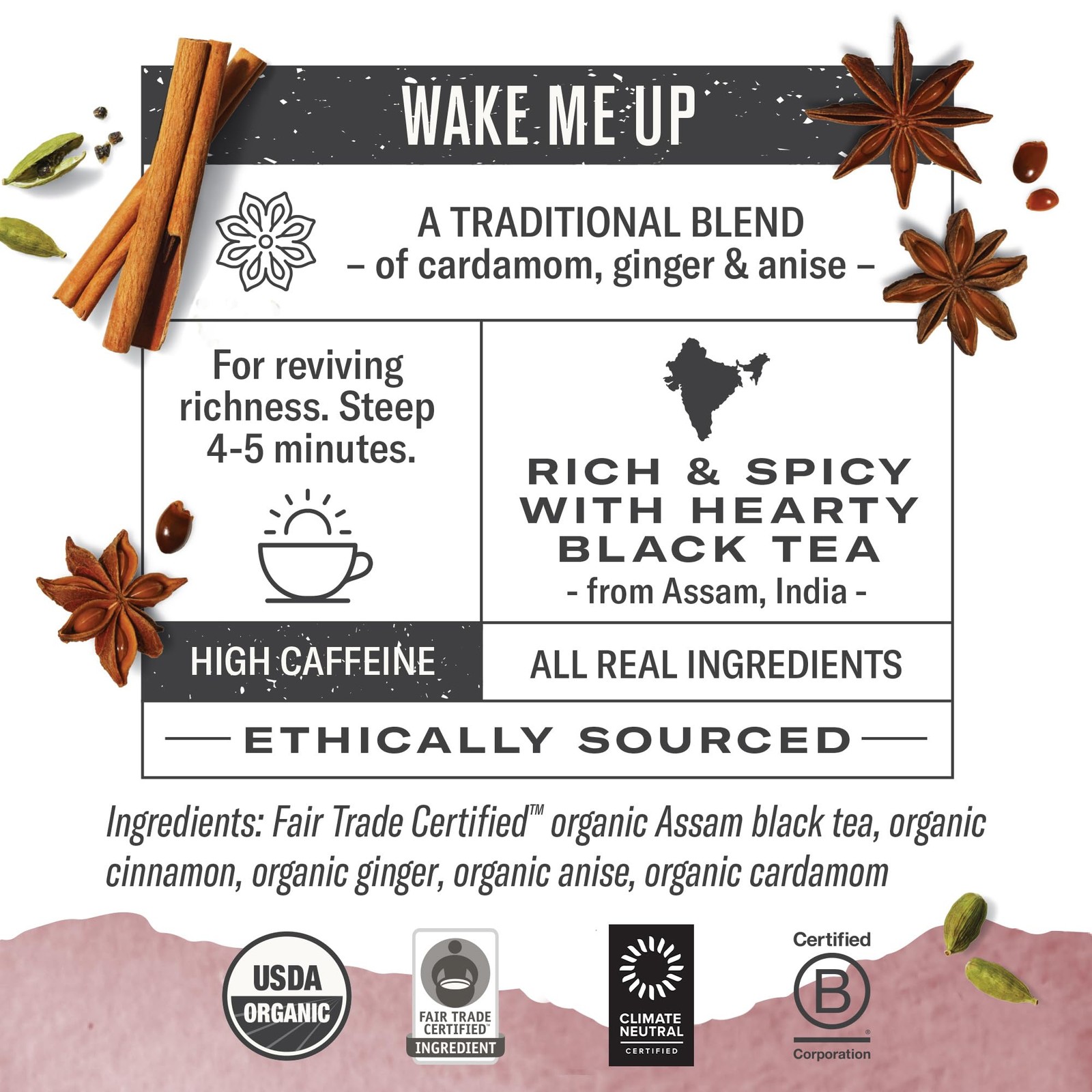Numi Organic Golden Chai Tea, 18 Tea Bags, Assam 18 Count (Pack of 1), black