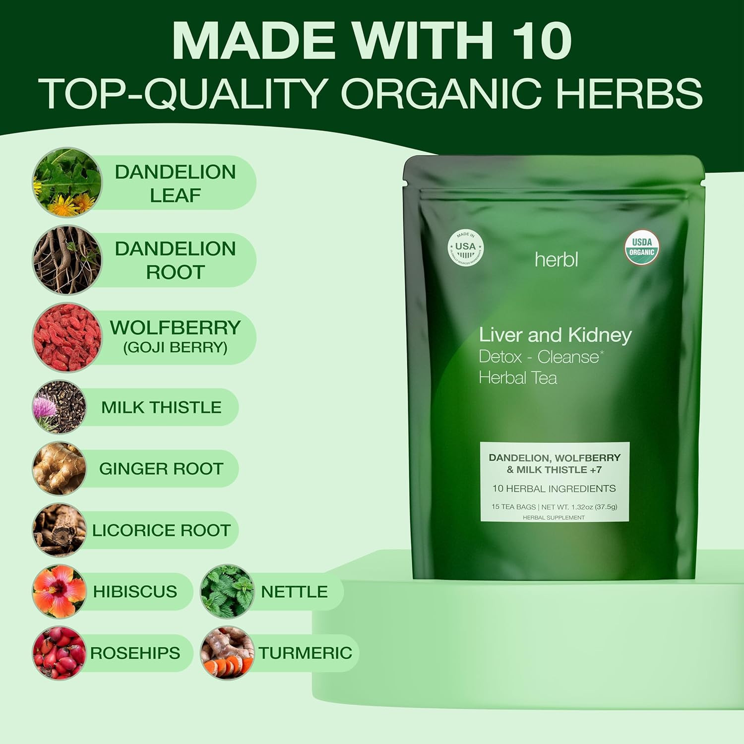 Organic Dandelion Wolfberry Tea for Kidney and Liver Detox, 16 Oz