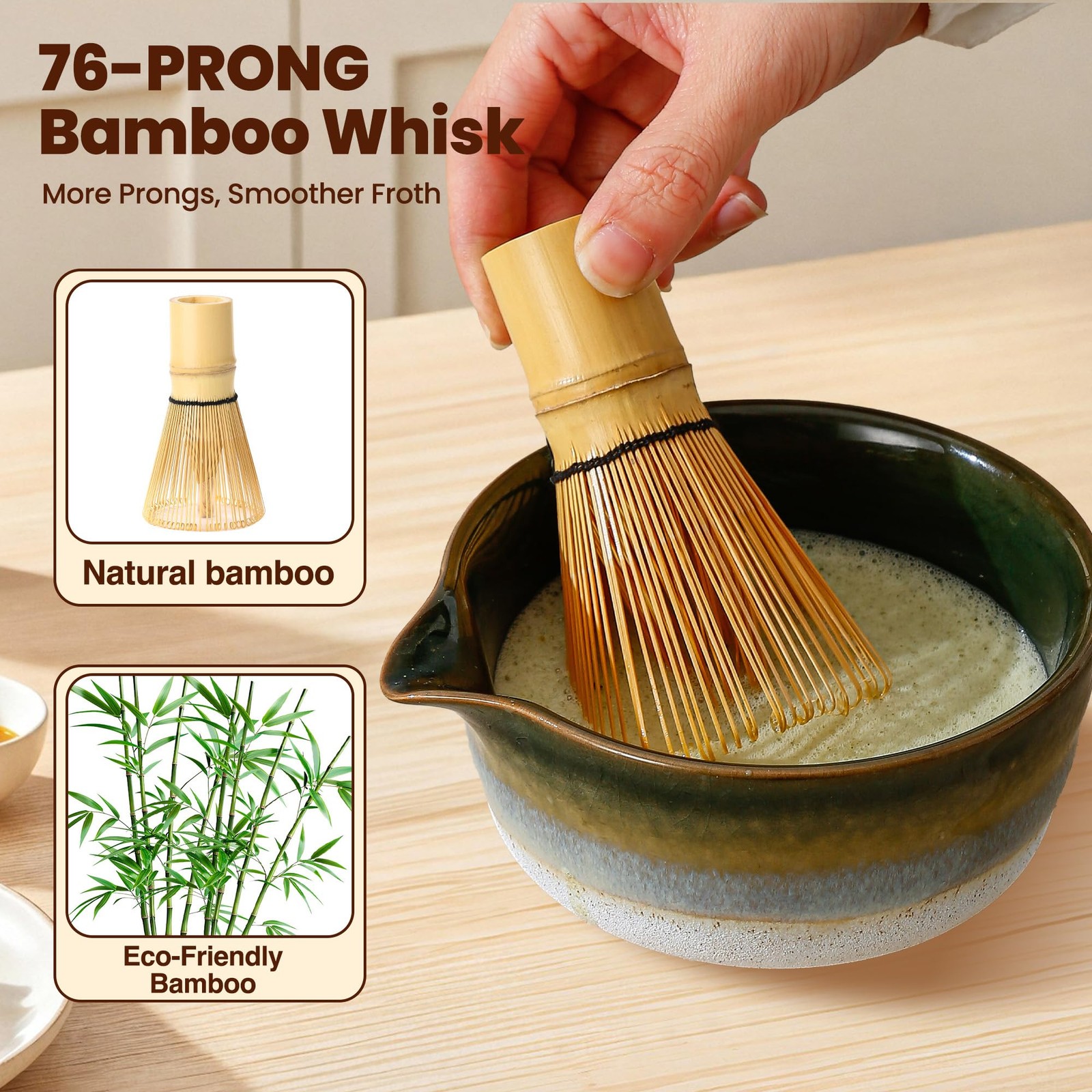 Matcha Whisk Set, Ceramic Matcha Kit Desert Style, Matcha Whisk and Bowl, Bam…