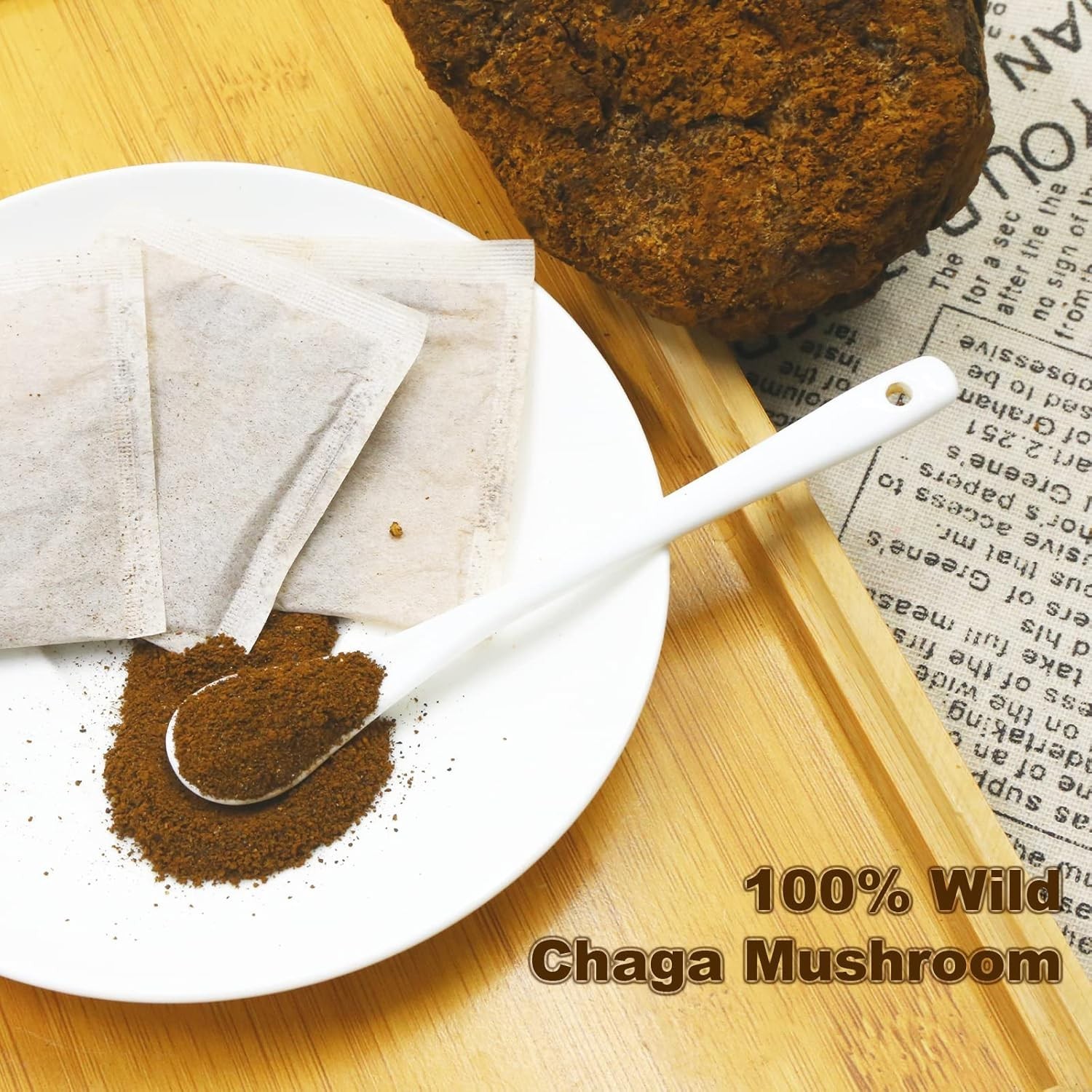 Chaga Mushroom Tea Bags, 30 Count – Rich in Antioxidants & Conveniently Packaged