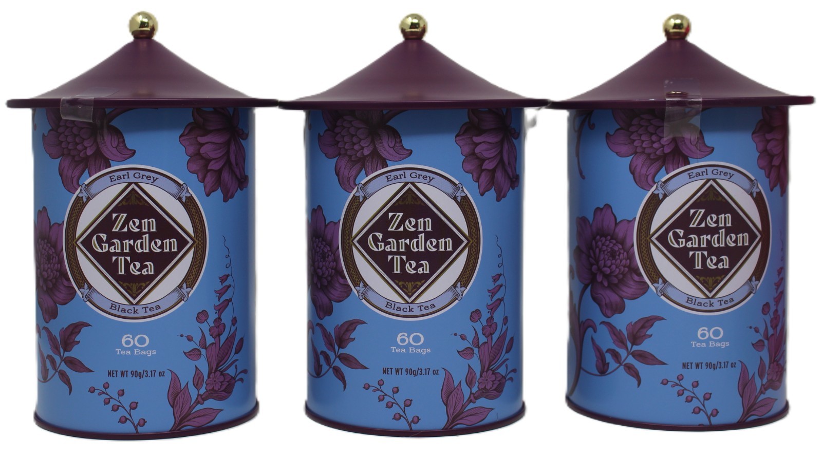 x3 Earl Grey Pagoda Zen Black Tea 60 Tea Bags Reusable Tin Exp 11/27