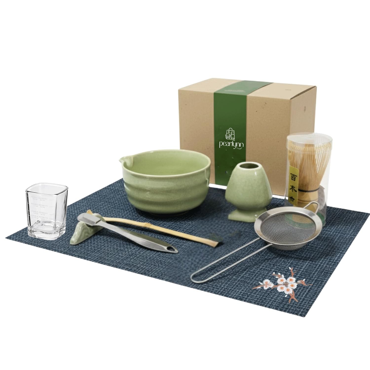 Matcha Whisk Set 10-Pcs – Japanese Matcha Kit with Ceramic Bowl (Spout), Bamb…