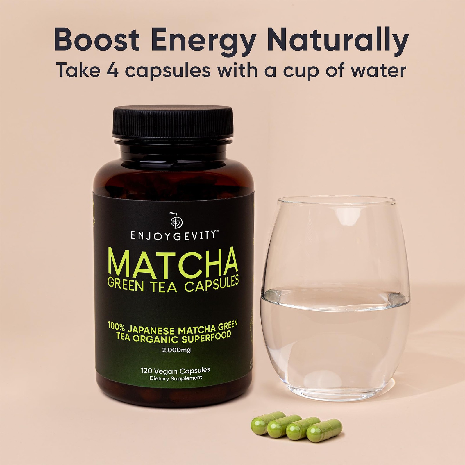 Organic Matcha Green Tea Capsules – Natural Energy 120 Count (Pack of 1)