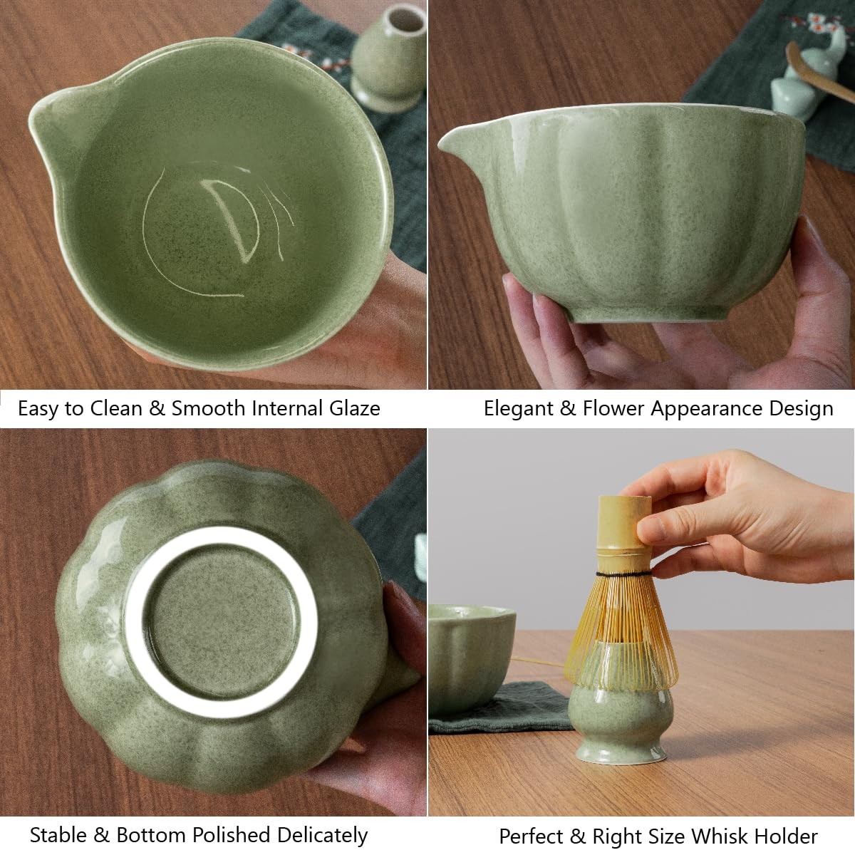 Matcha Whisk Set 7pc Bowl with Spout Tea Kit Sifter Towel Gift Set