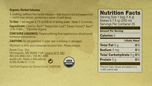 COMFORTING TEA BAGS Organic Blend No Caffeine Peppermint 20 Count AVEDA