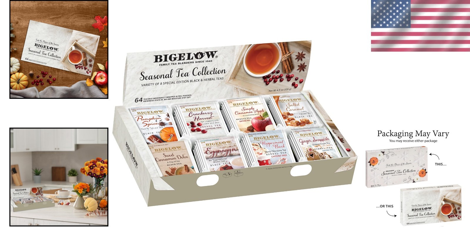 Luxurious Caffeine Tea Collection – 64 Count Gift Set of Seasonal Flavors